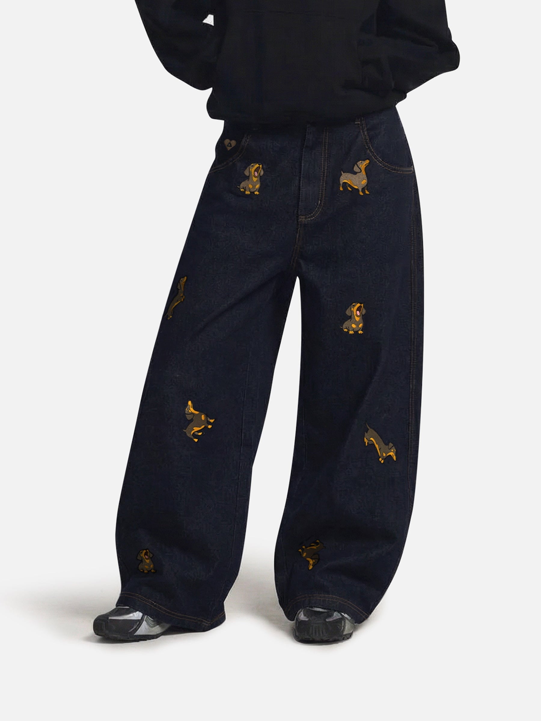 Aelfric Eden Dachshund Embroidered Baggy Jeans