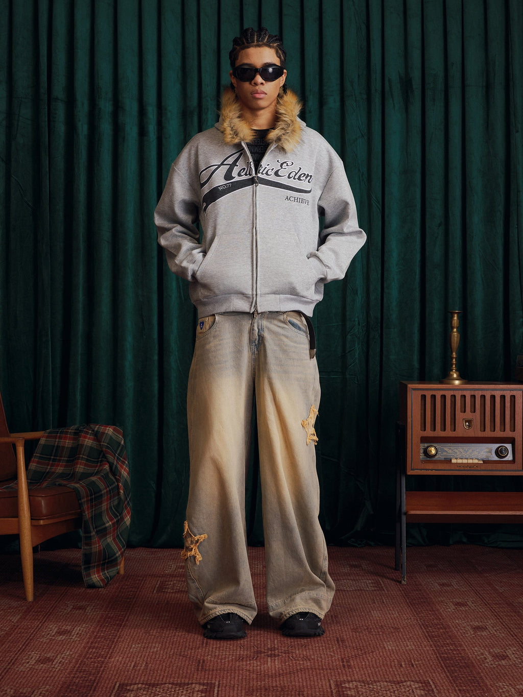 Aelfric Eden Boxy Faux Fur Collar Hoodie