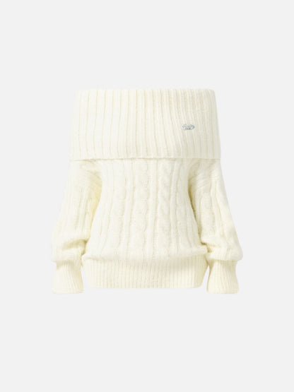 Aelfric Eden Cable Knit Off-The-Shoulder Sweater