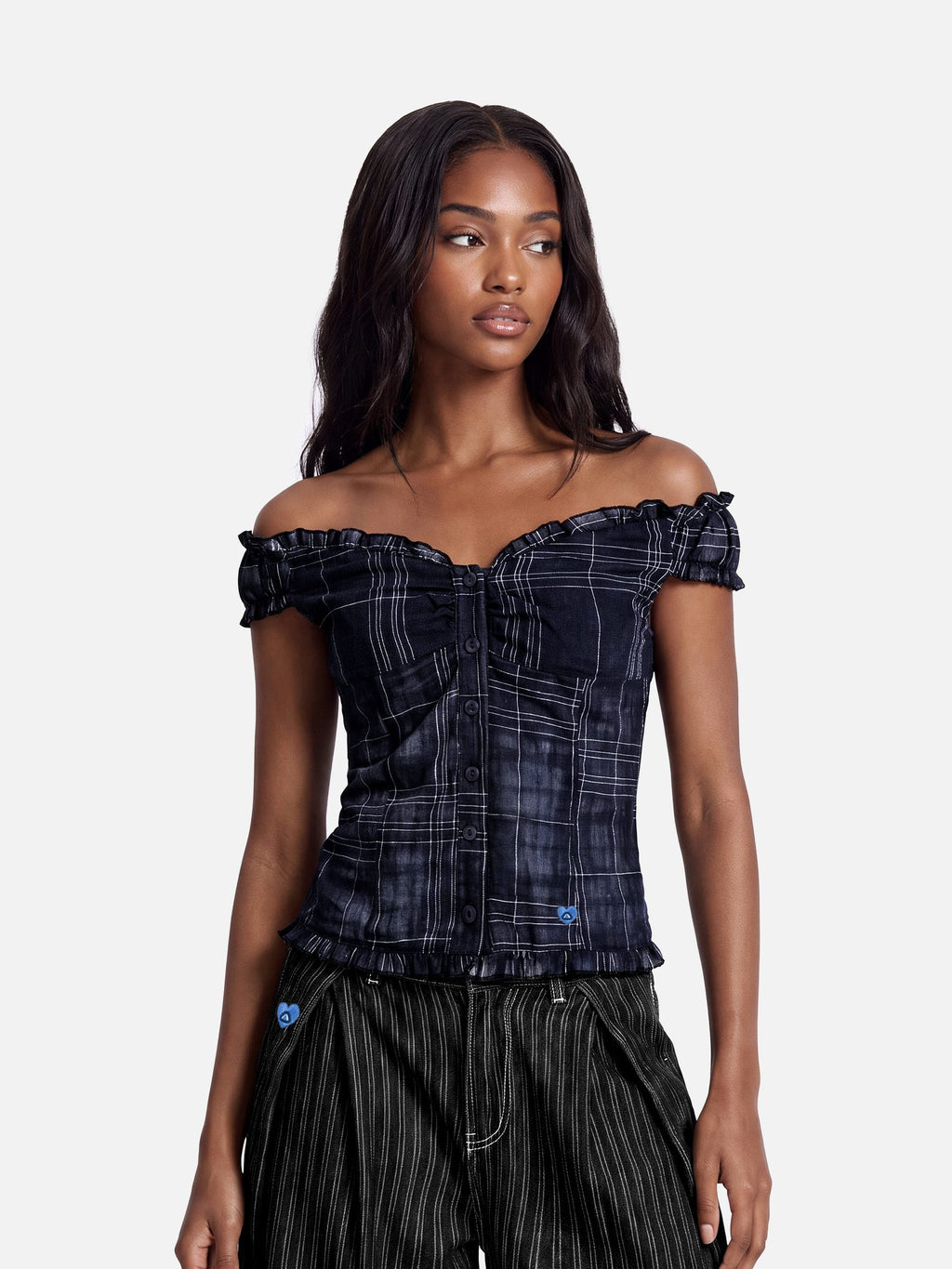 Aelfric Eden Plaid Off-The-Shoulder Tube Top