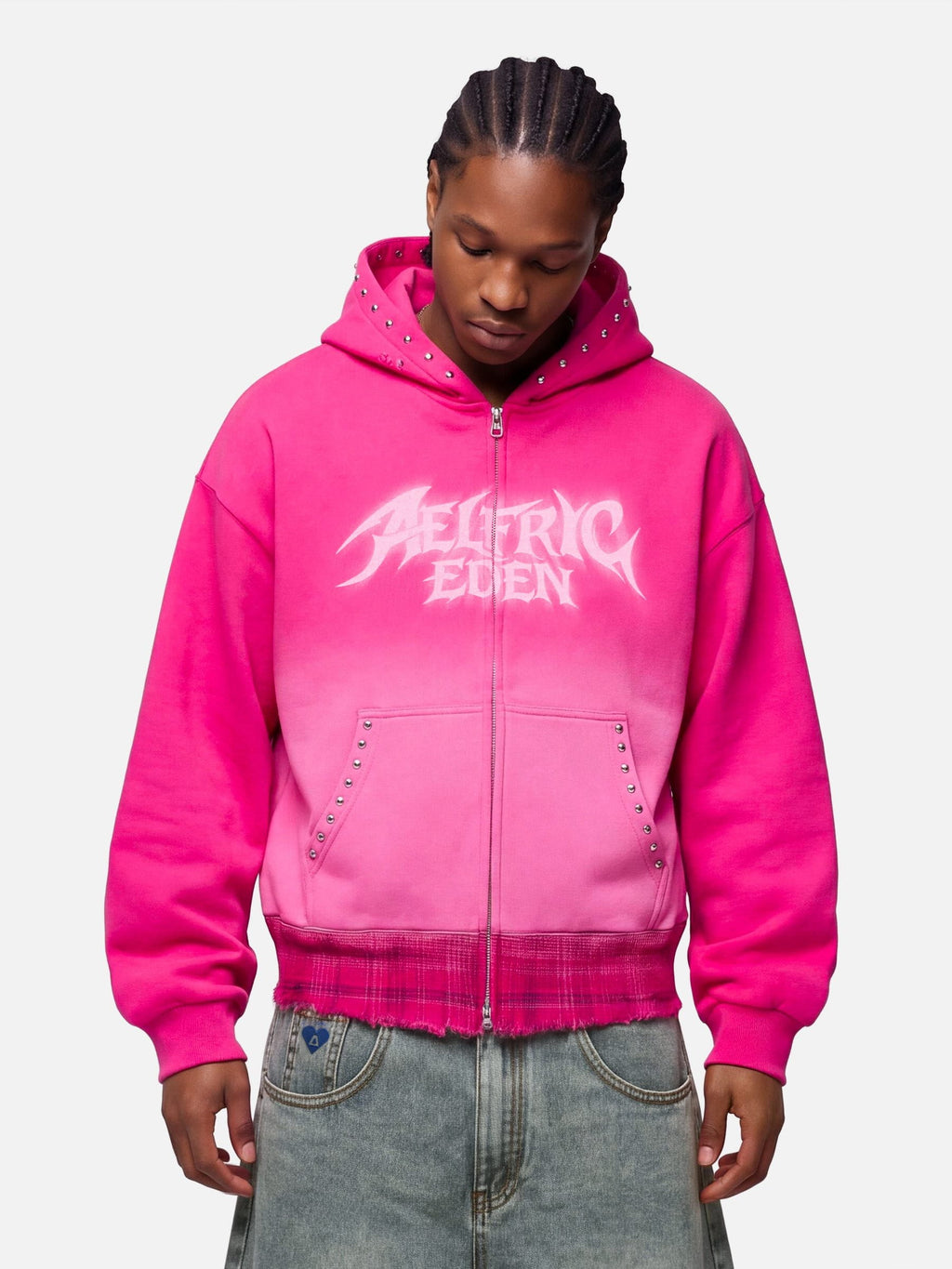 Aelfric Eden Boxy Washed Studded Zip Up Hoodie