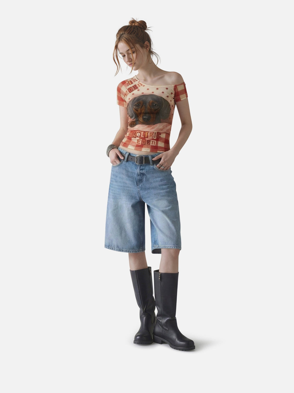 Aelfric Eden Polka Dot Dachshund Off-the-Shoulder Tee