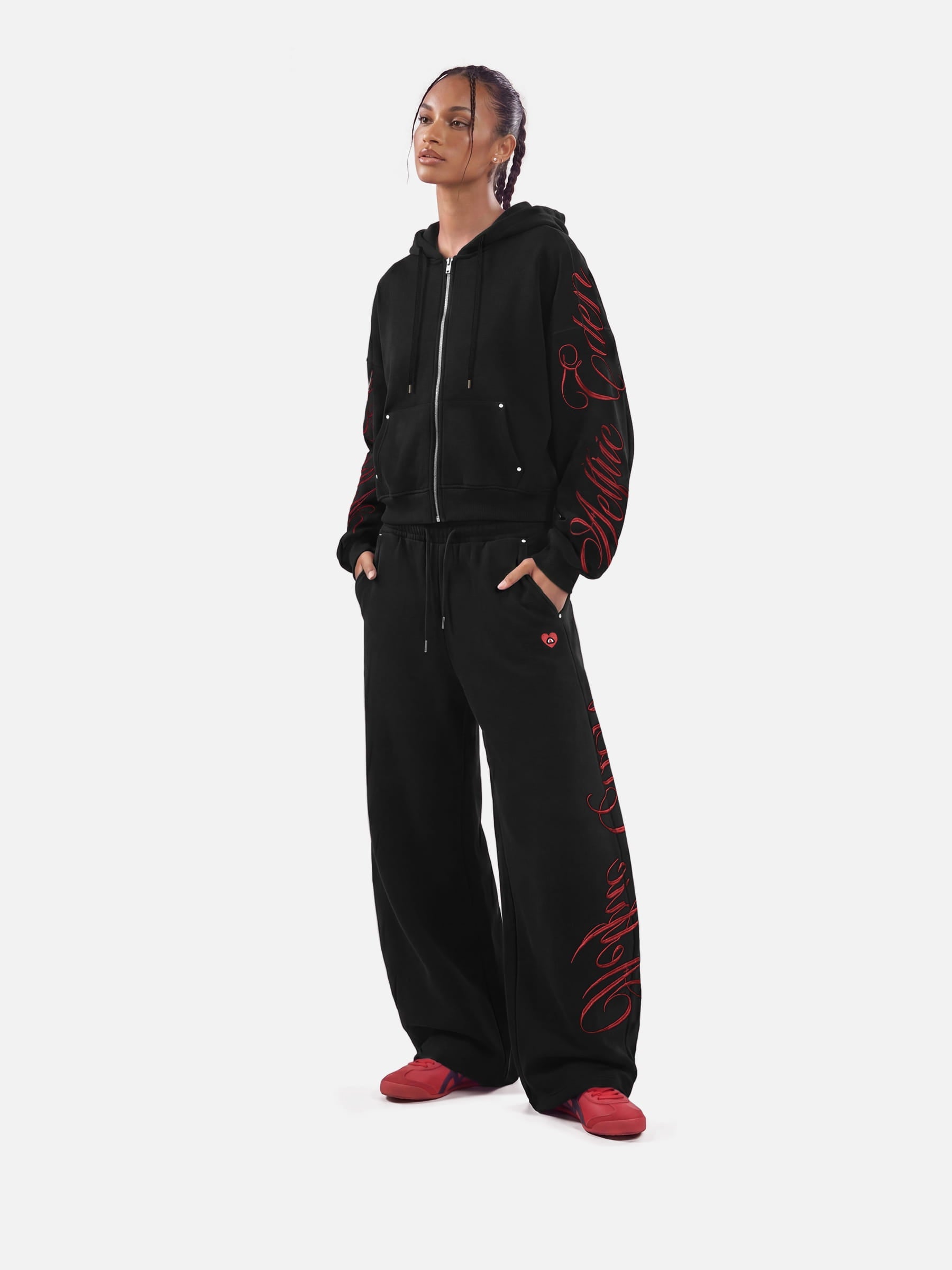 Aelfric Eden Boxy Script Embroidery Zip Up Hoodie