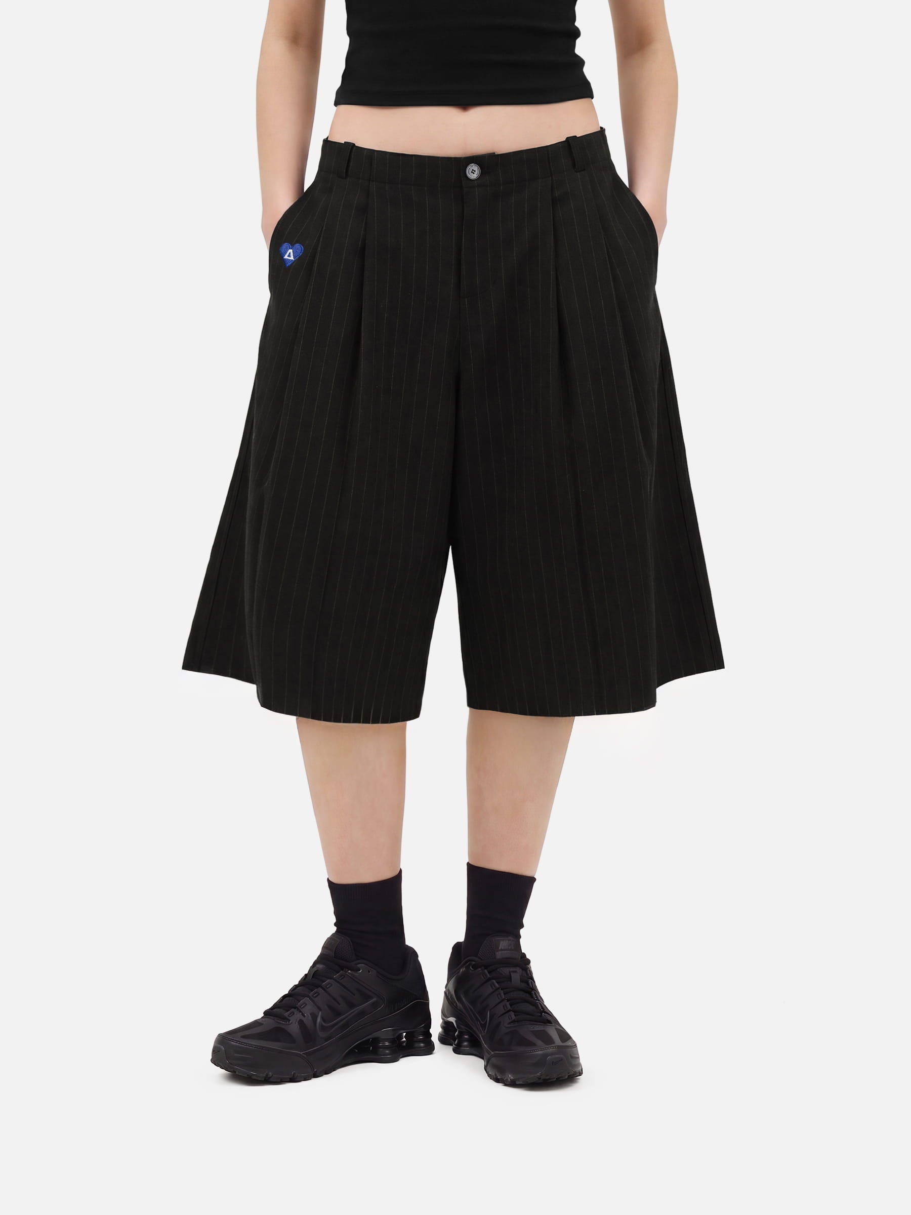 Aelfric Eden Pinstripe Pleated Longline Shorts