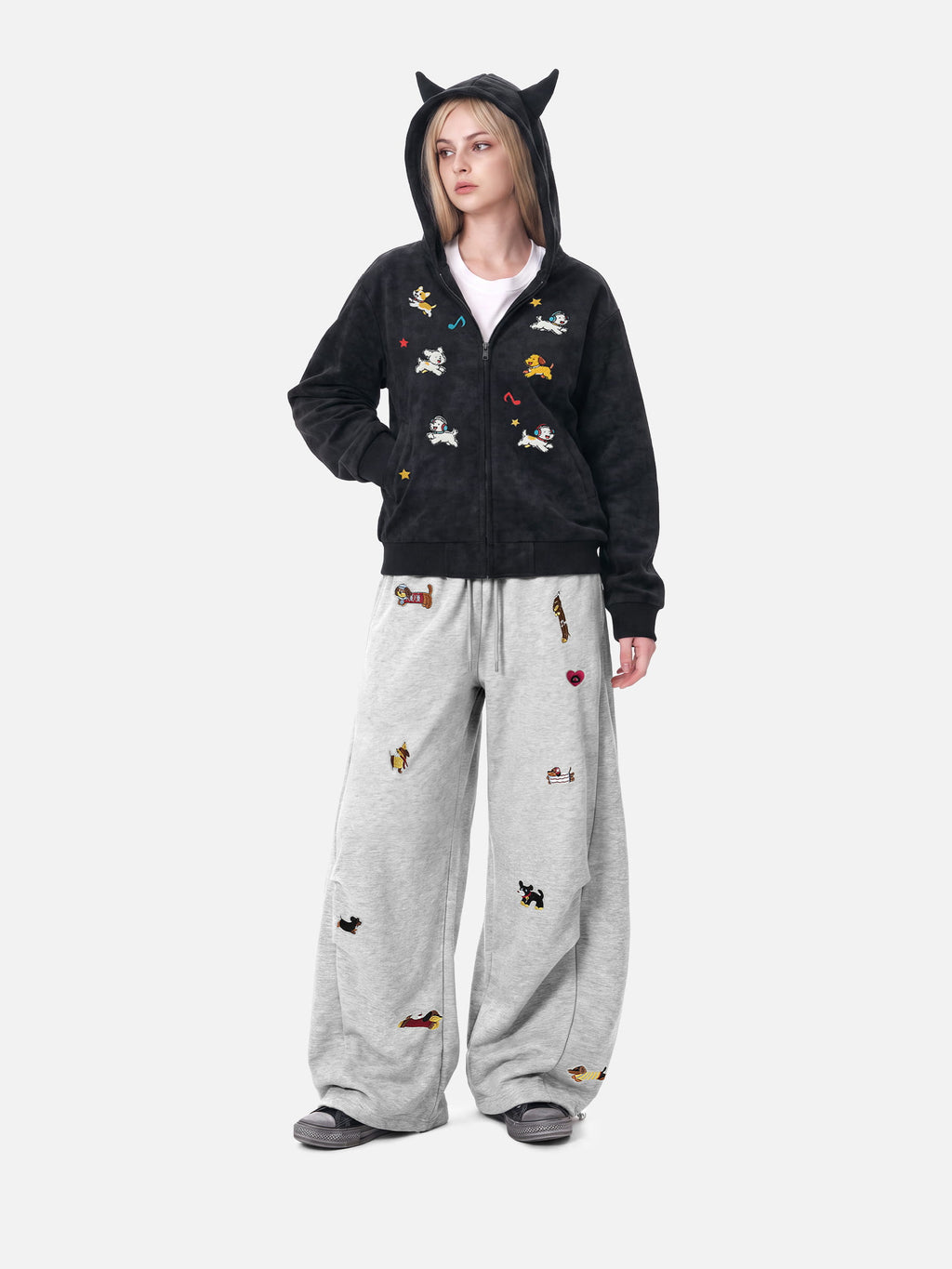 Aelfric Eden Cartoon Embroidered Zip Up Hoodie