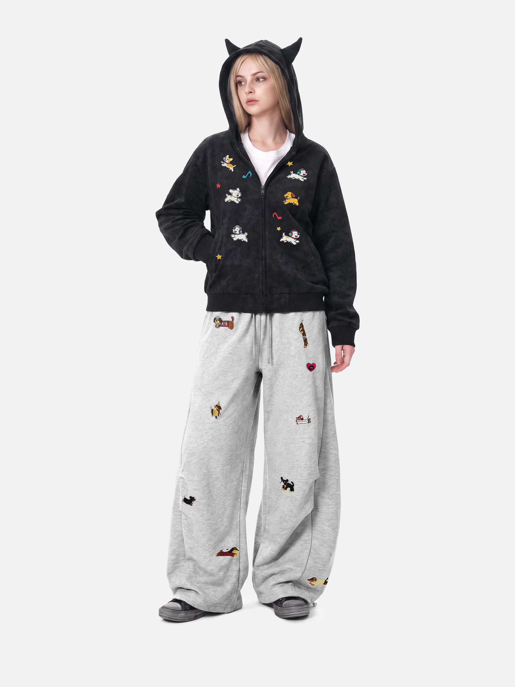 Aelfric Eden Cartoon Embroidered Zip Up Hoodie