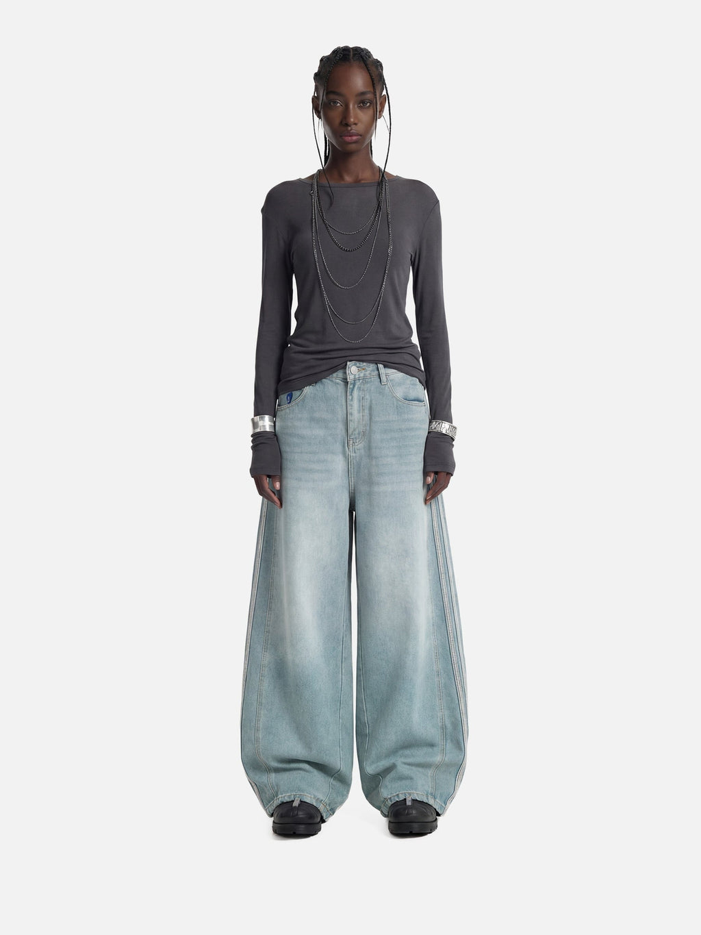 Aelfric Eden Stripe Whiskering Baggy Barrel Jeans