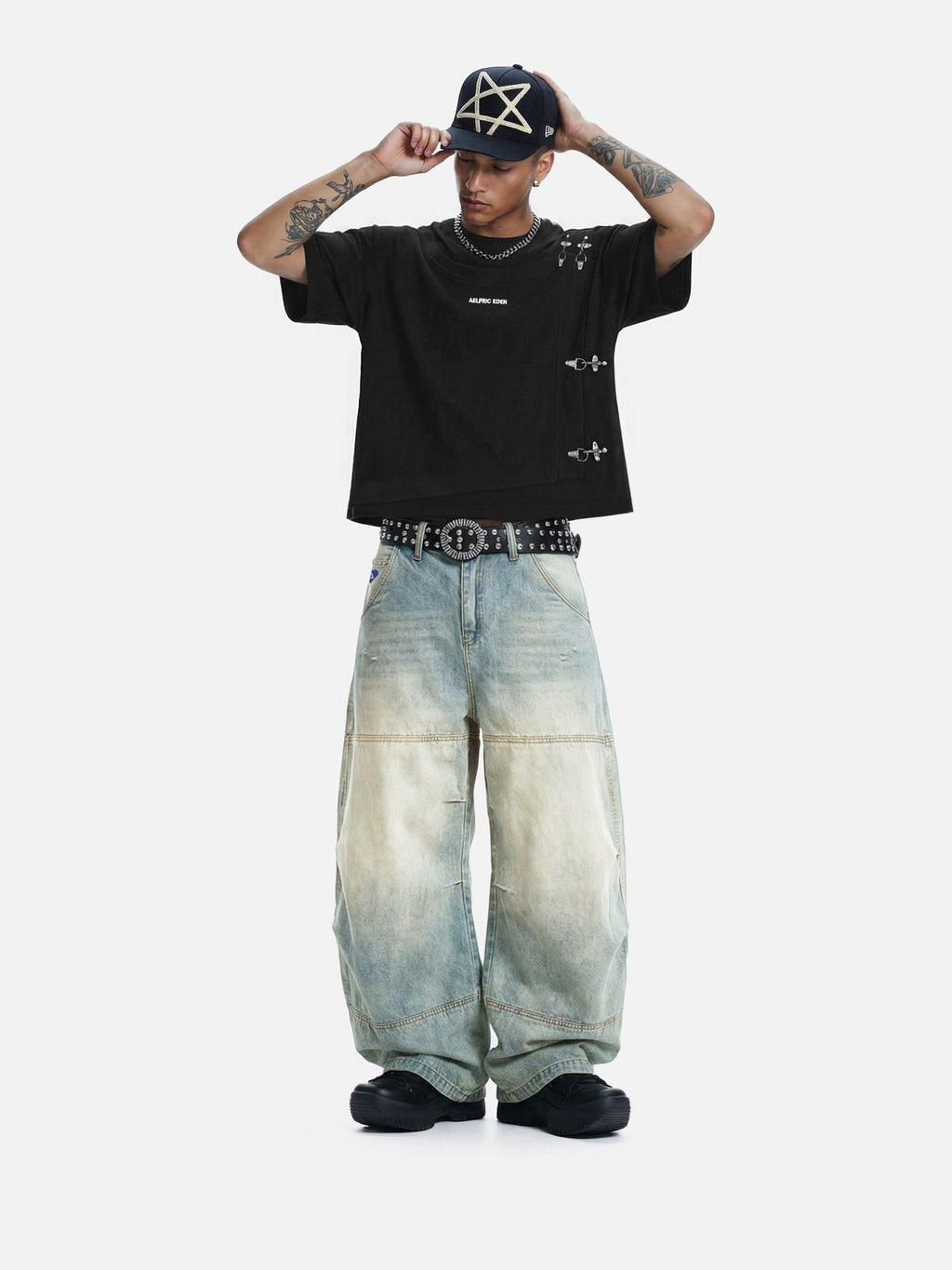 Aelfric Eden Washed Panel Baggy Barrel Jeans