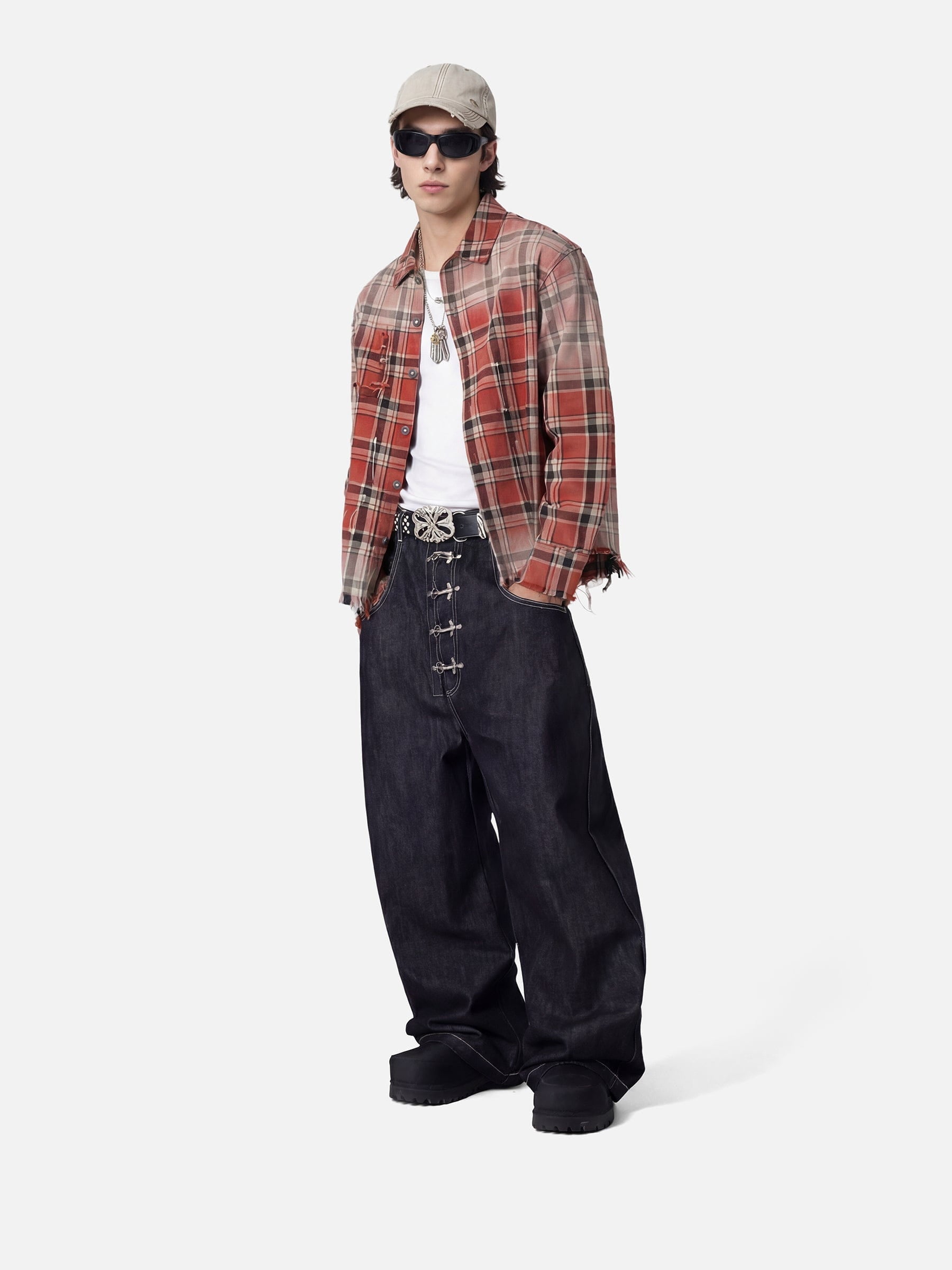 Aelfric Eden Plaid Distressed Long Sleeve Shirt