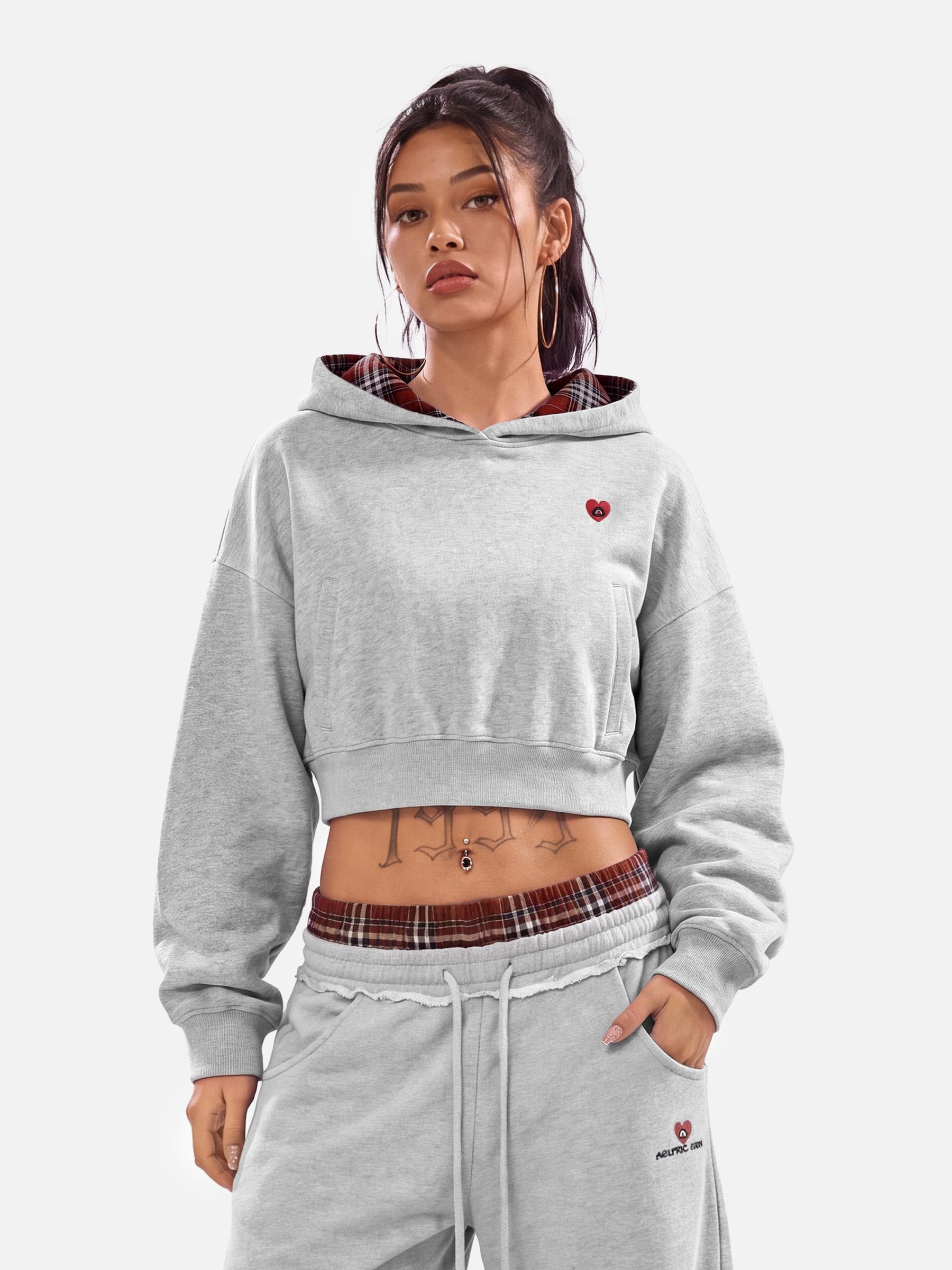 [Pre-Order] Aelfric Eden Cropped Plaid Lined Pullover Hoodie