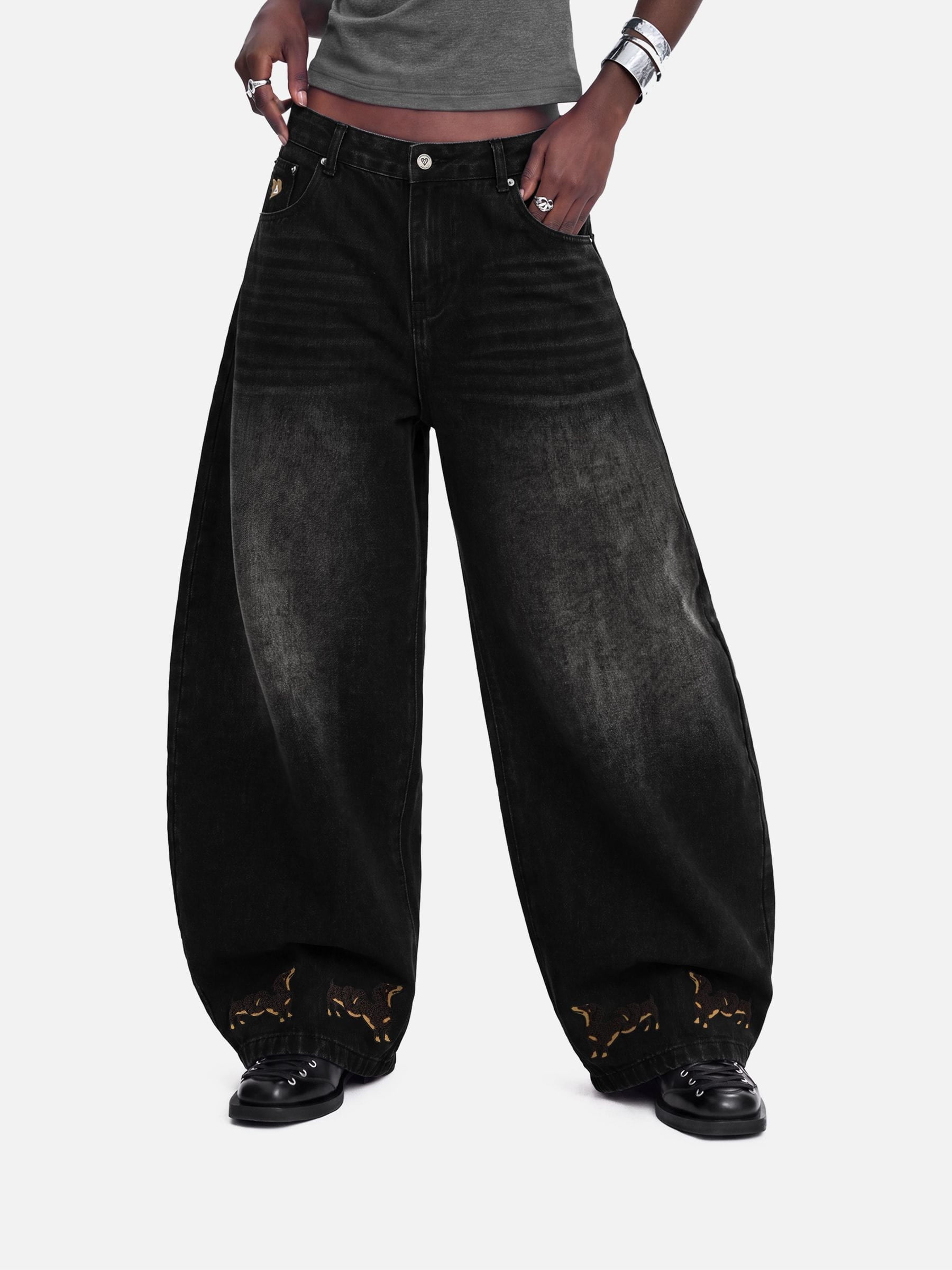 [Pre-Order] Aelfric Eden Dachshund Embroidery Baggy Barrel Jeans