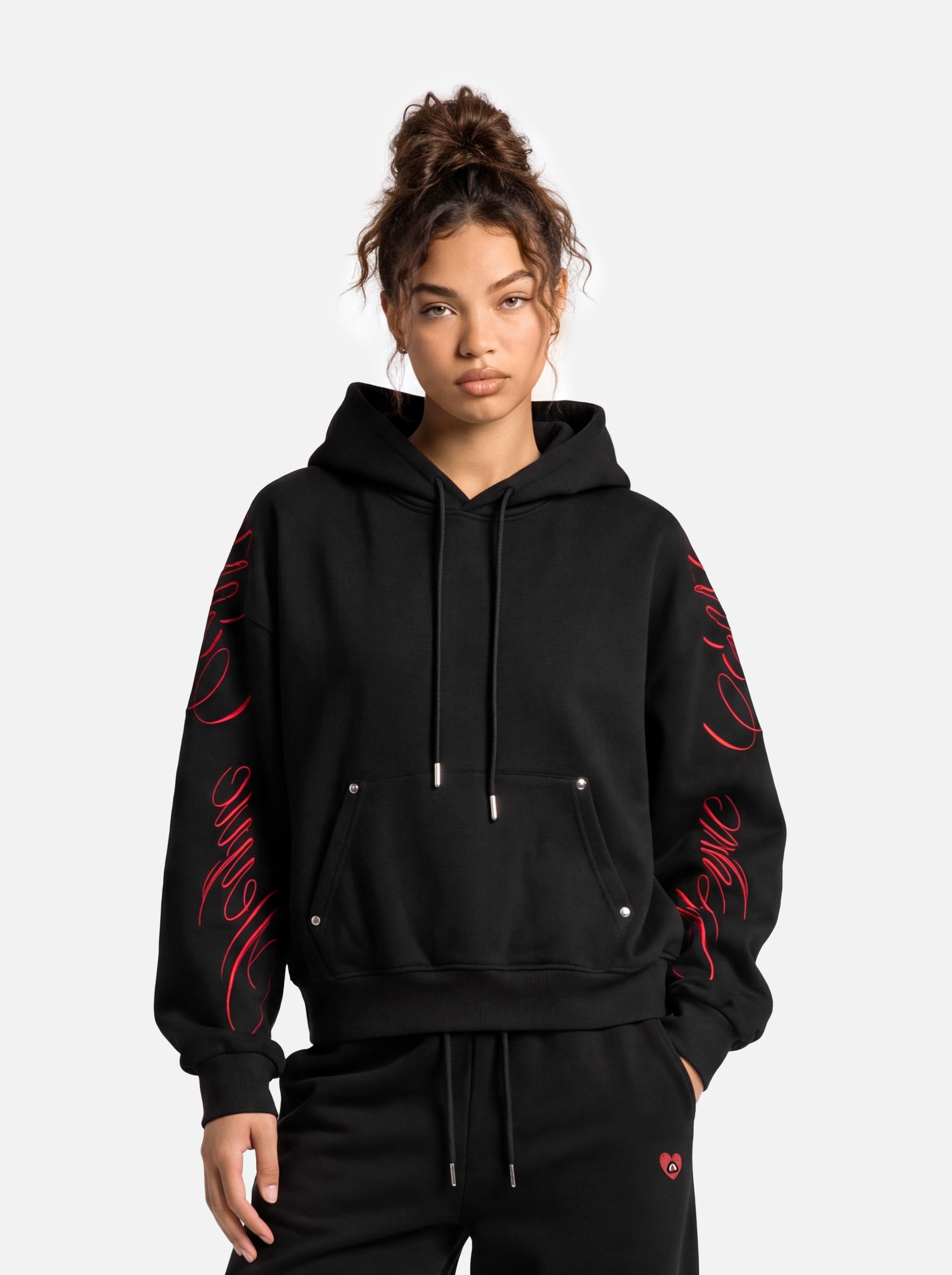 Aelfric Eden Boxy Script Embroidery Pullover Hoodie