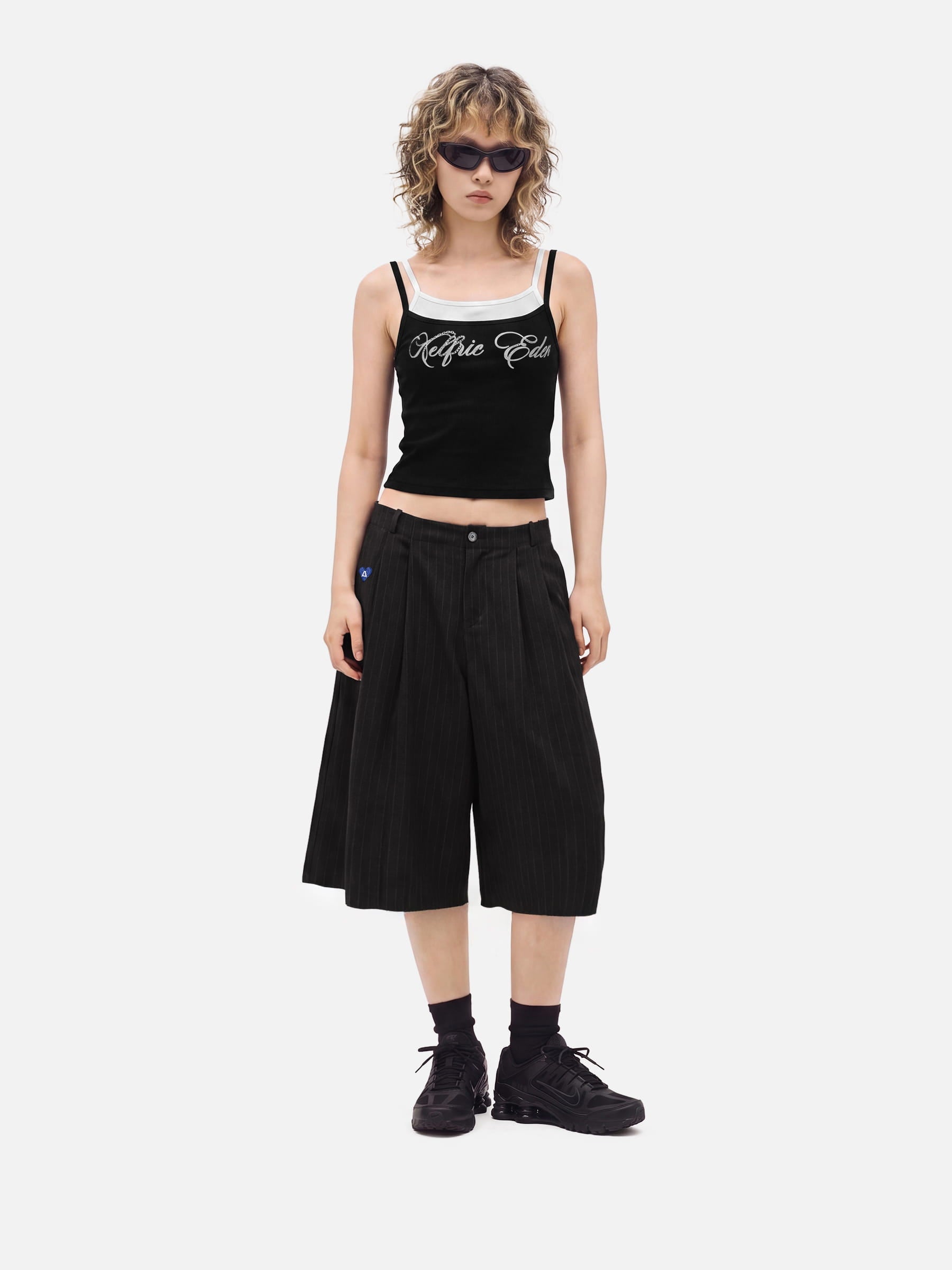 Aelfric Eden Pinstripe Pleated Longline Shorts