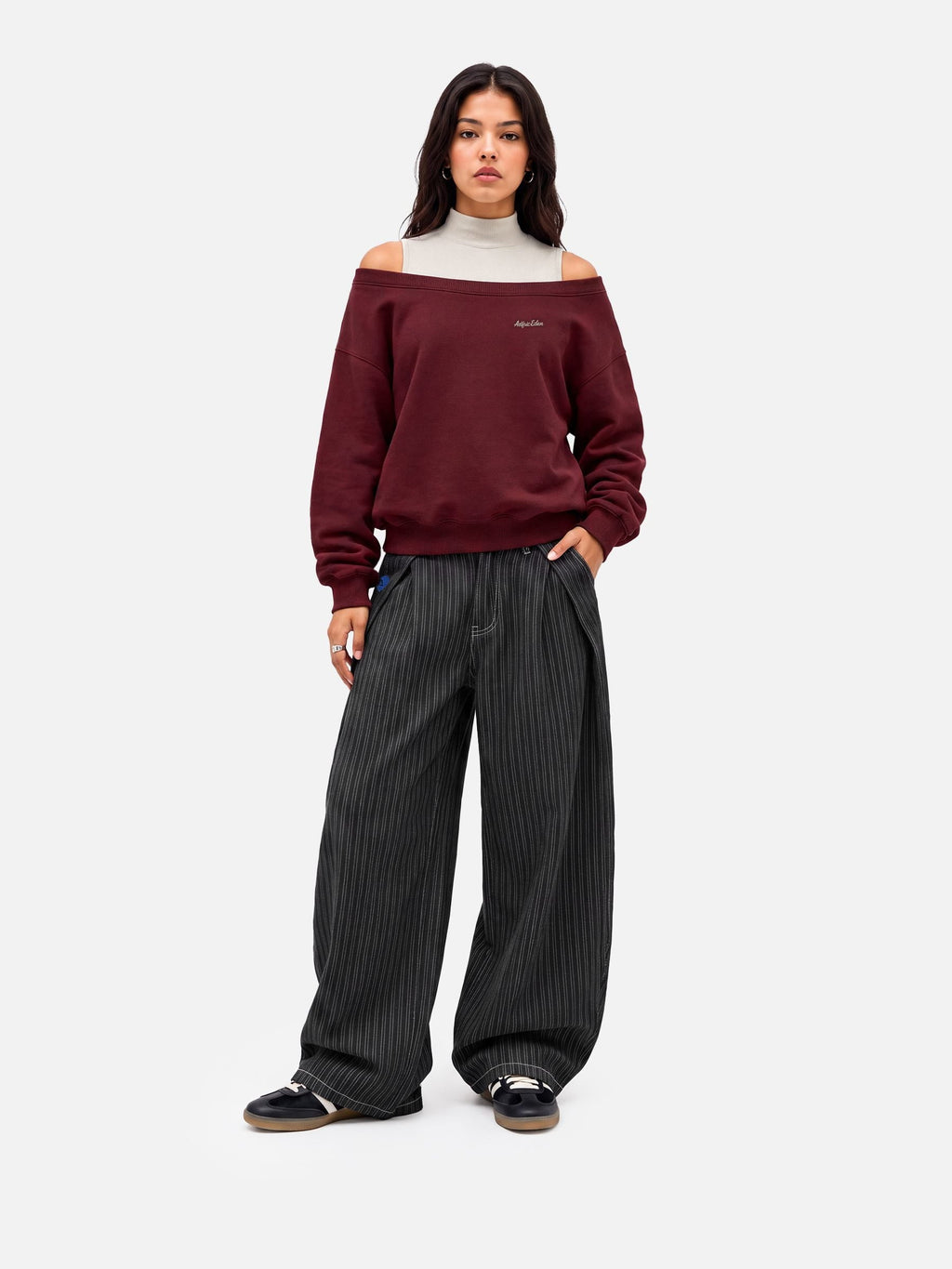Aelfric Eden Boxy Layered Off-The-Shoulder Sweatshirt
