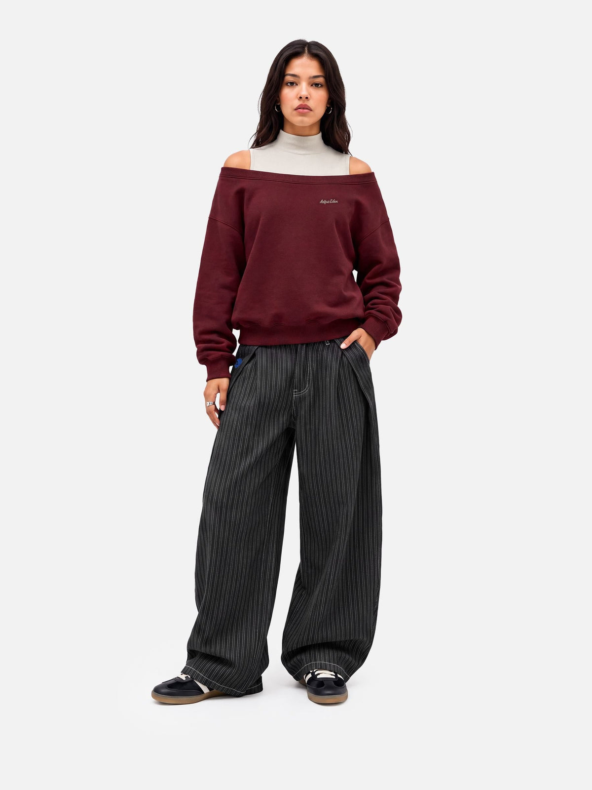 Aelfric Eden Boxy Layered Off-The-Shoulder Sweatshirt
