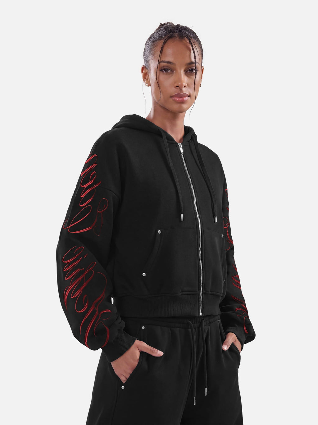 Aelfric Eden Boxy Script Embroidery Zip Up Hoodie