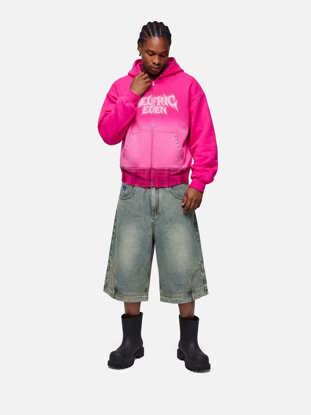 Aelfric Eden Boxy Washed Studded Zip Up Hoodie