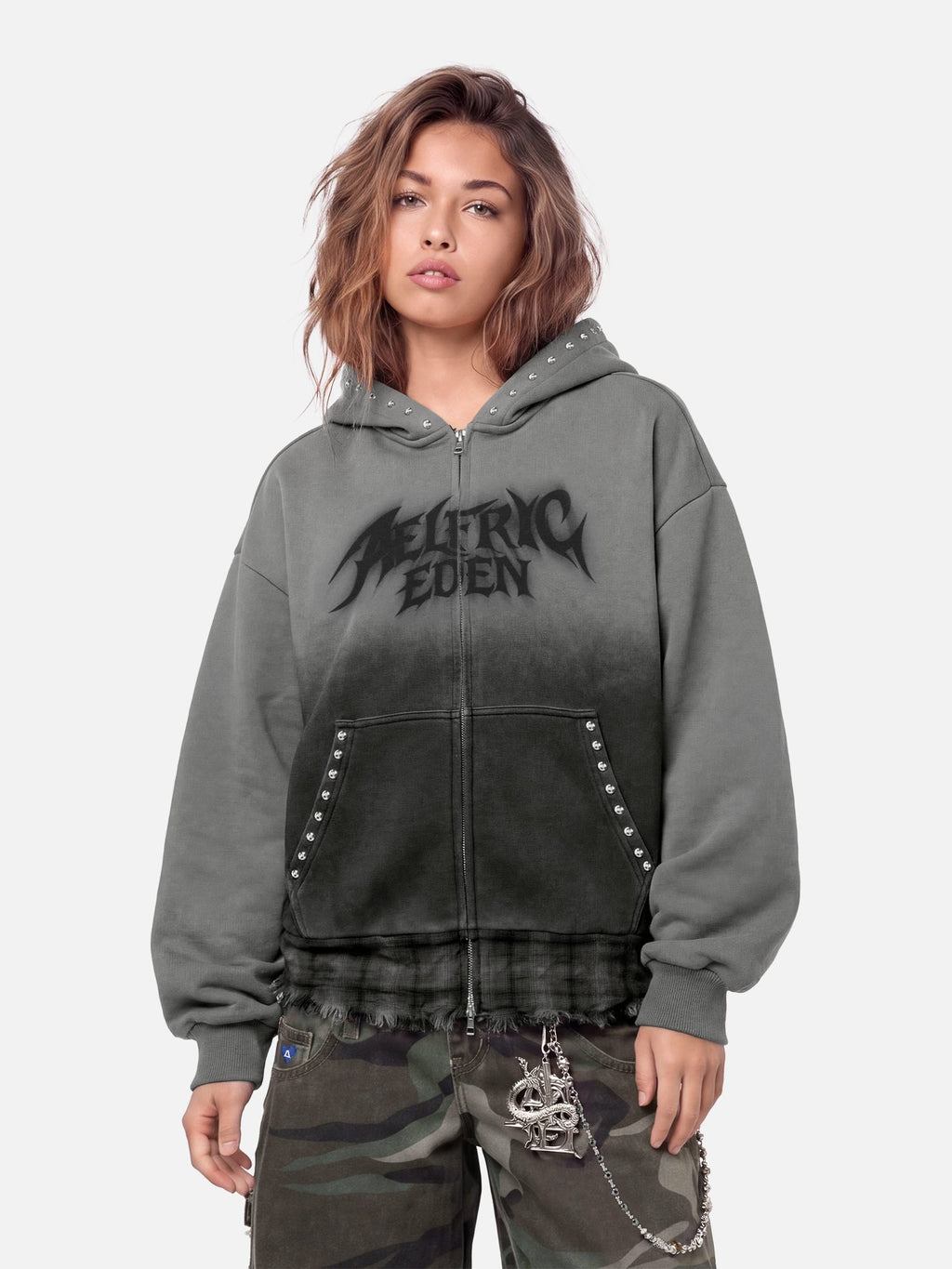 Aelfric Eden Boxy Washed Studded Zip Up Hoodie
