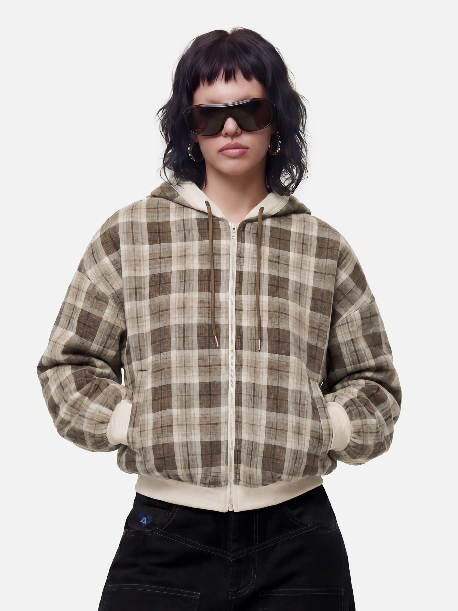 Aelfric Eden Boxy Reversible Plaid Zip Up Hoodie