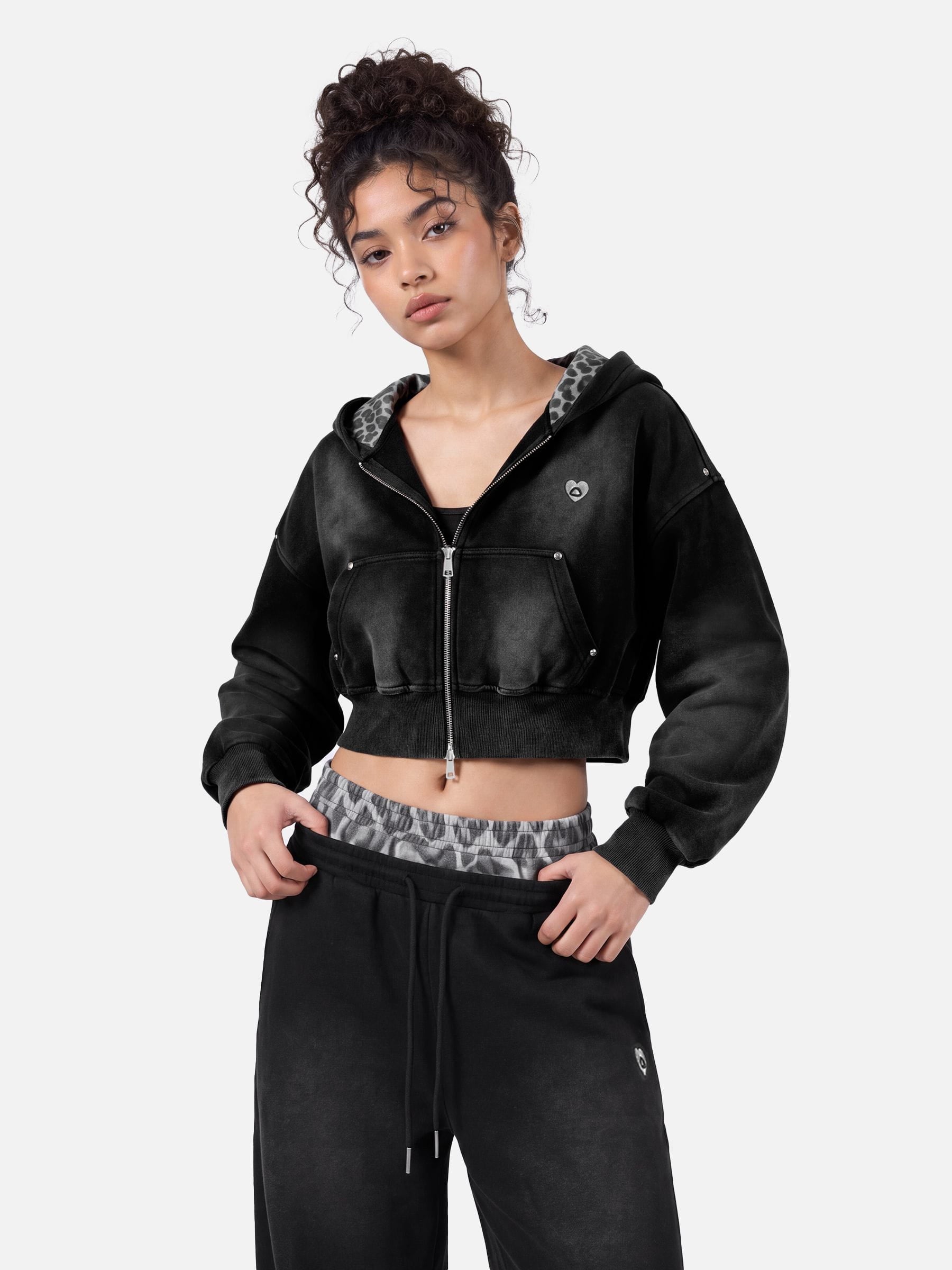 Aelfric Eden Cropped Spray Dyed Zip Up Hoodie