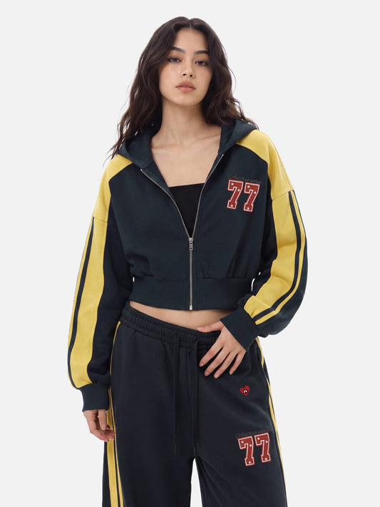 Aelfric Eden Cropped Color Block Zip Up Hoodie