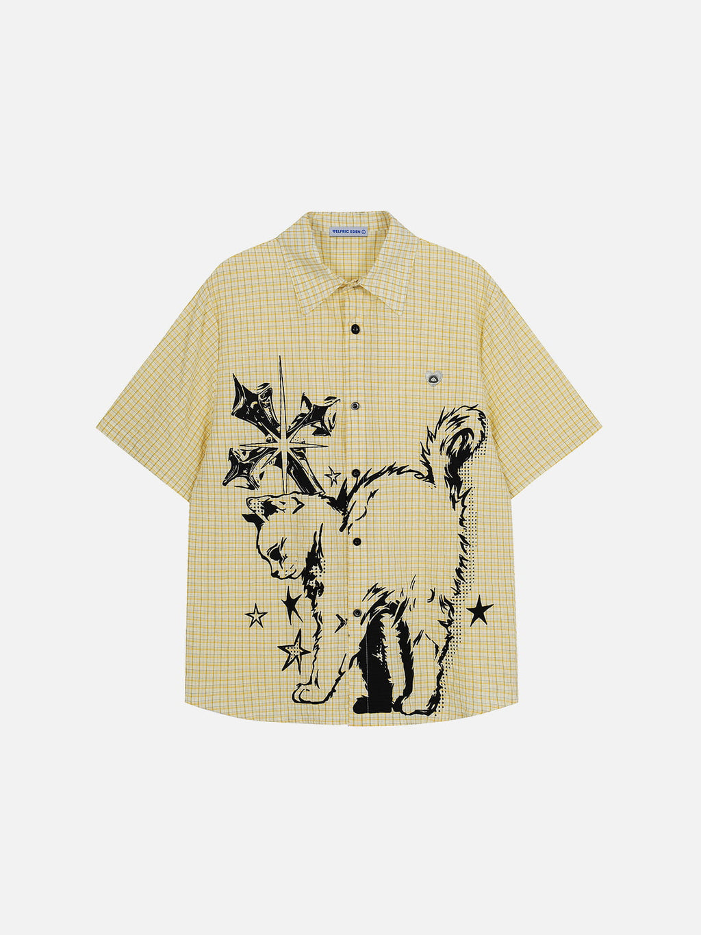 Aelfric Eden Cat Sketch Plaid Short Sleeve Shirt