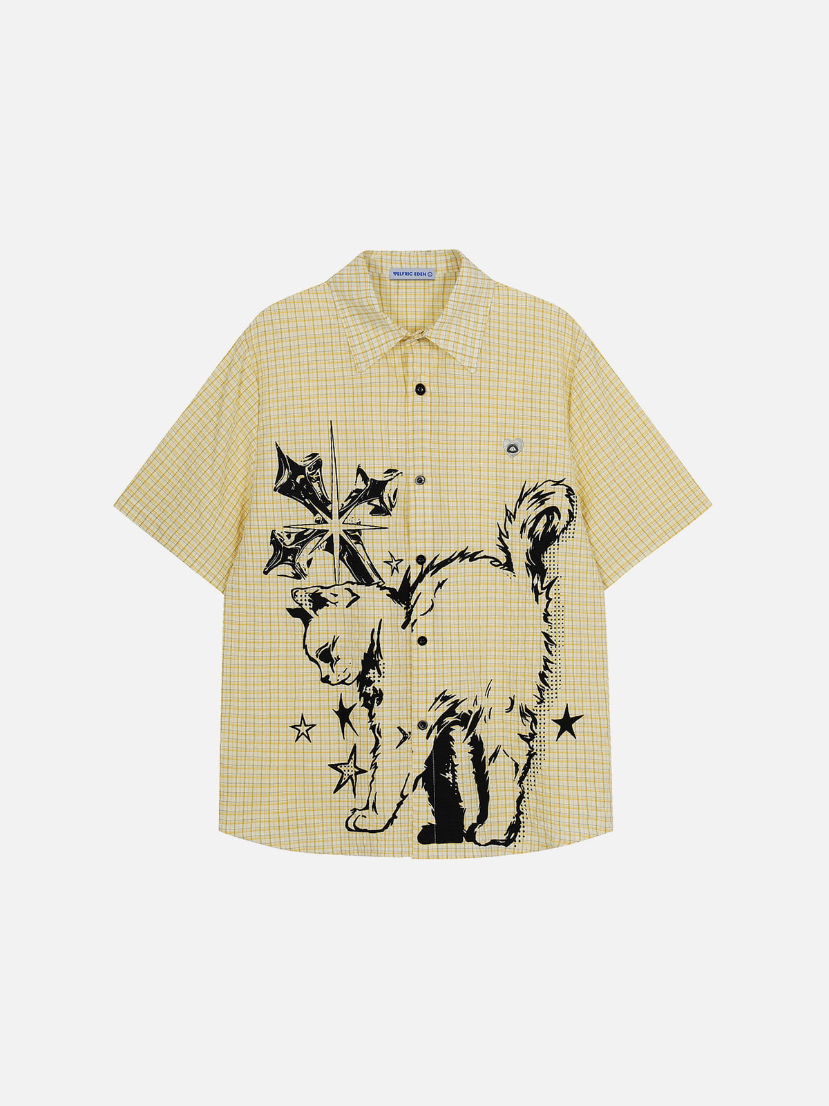 Aelfric Eden Cat Sketch Plaid Short Sleeve Shirt