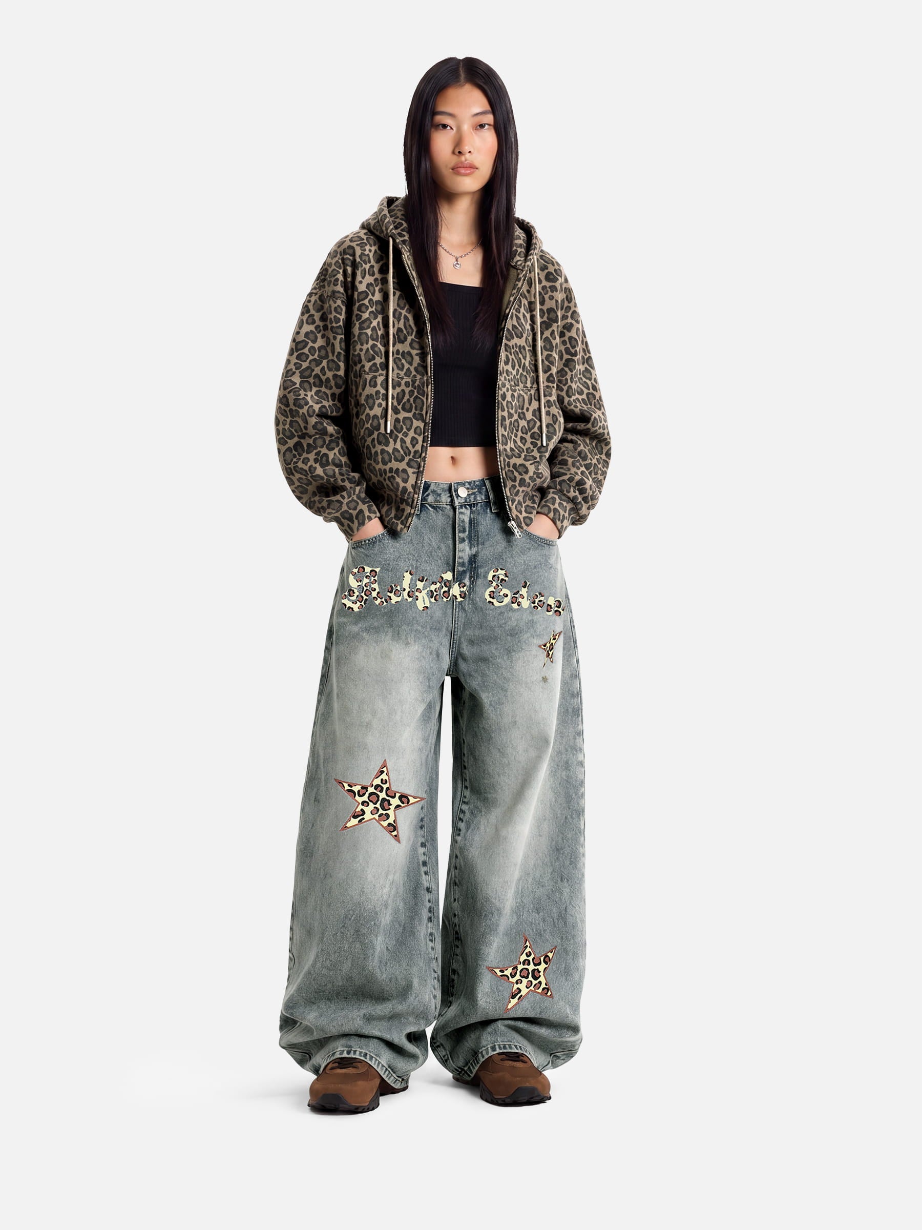 Aelfric Eden Boxy Leopard Zip Up Hoodie