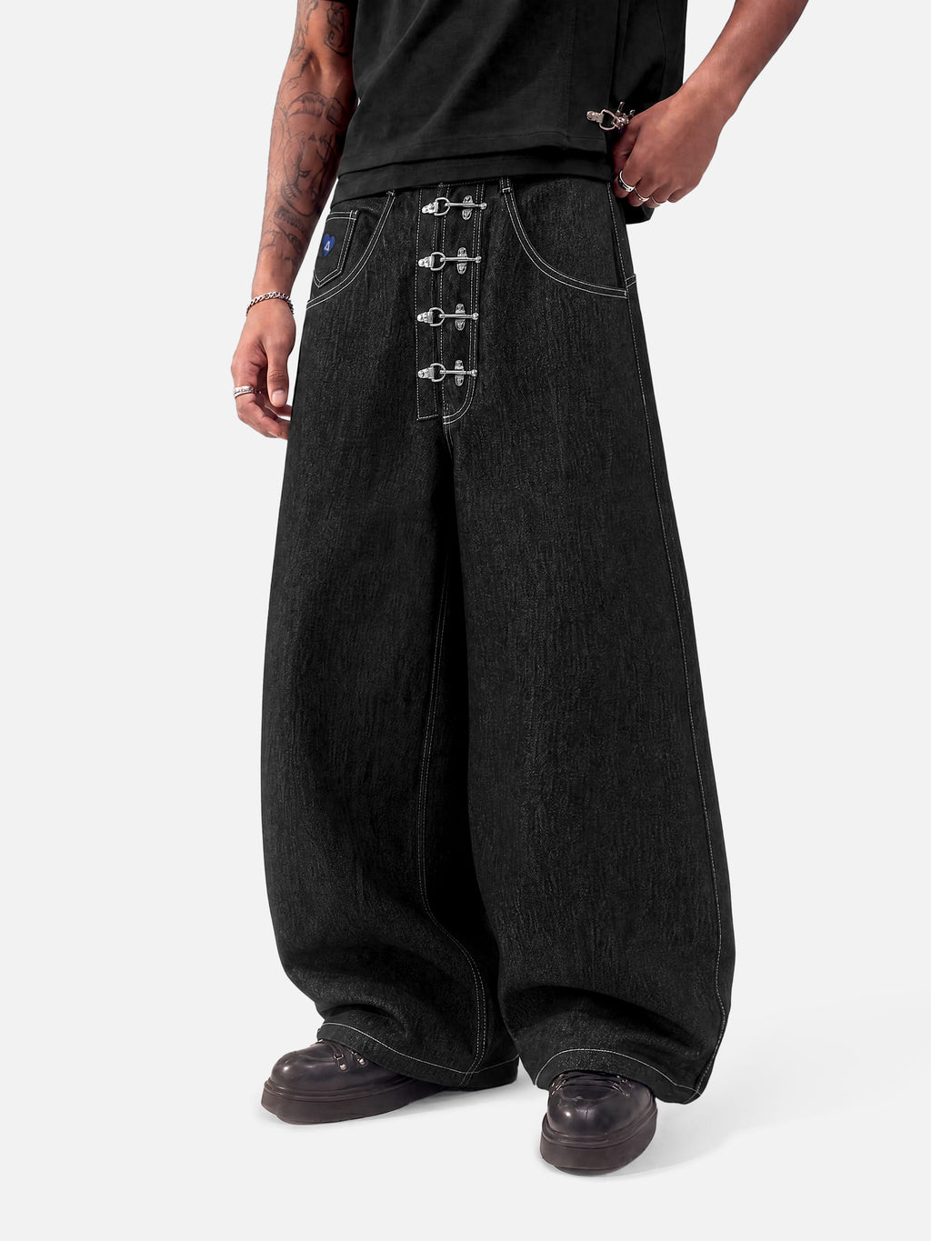 Aelfric Eden Metal Button Raw Baggy Barrel Jeans