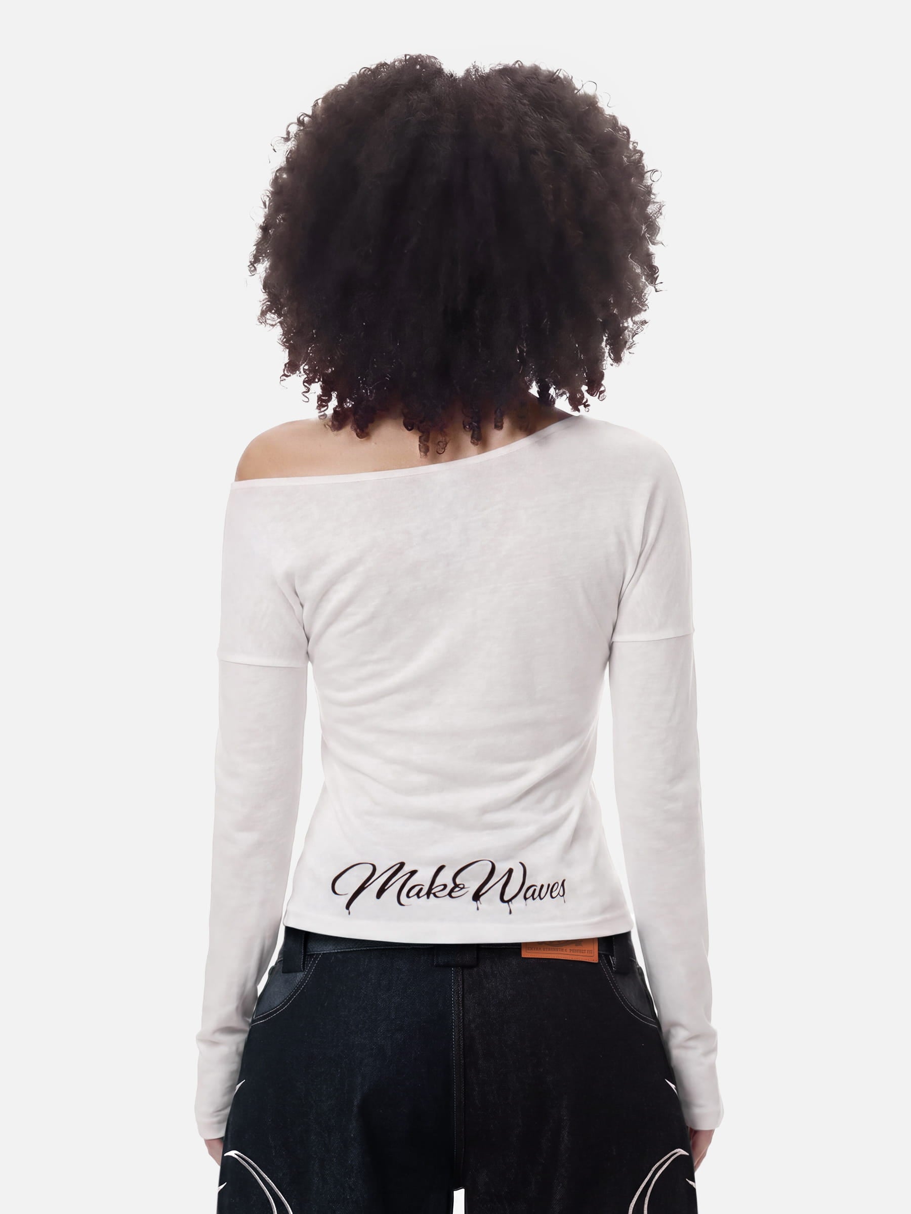 Aelfric Eden Off-The-Shoulder Script Long Sleeve Tee