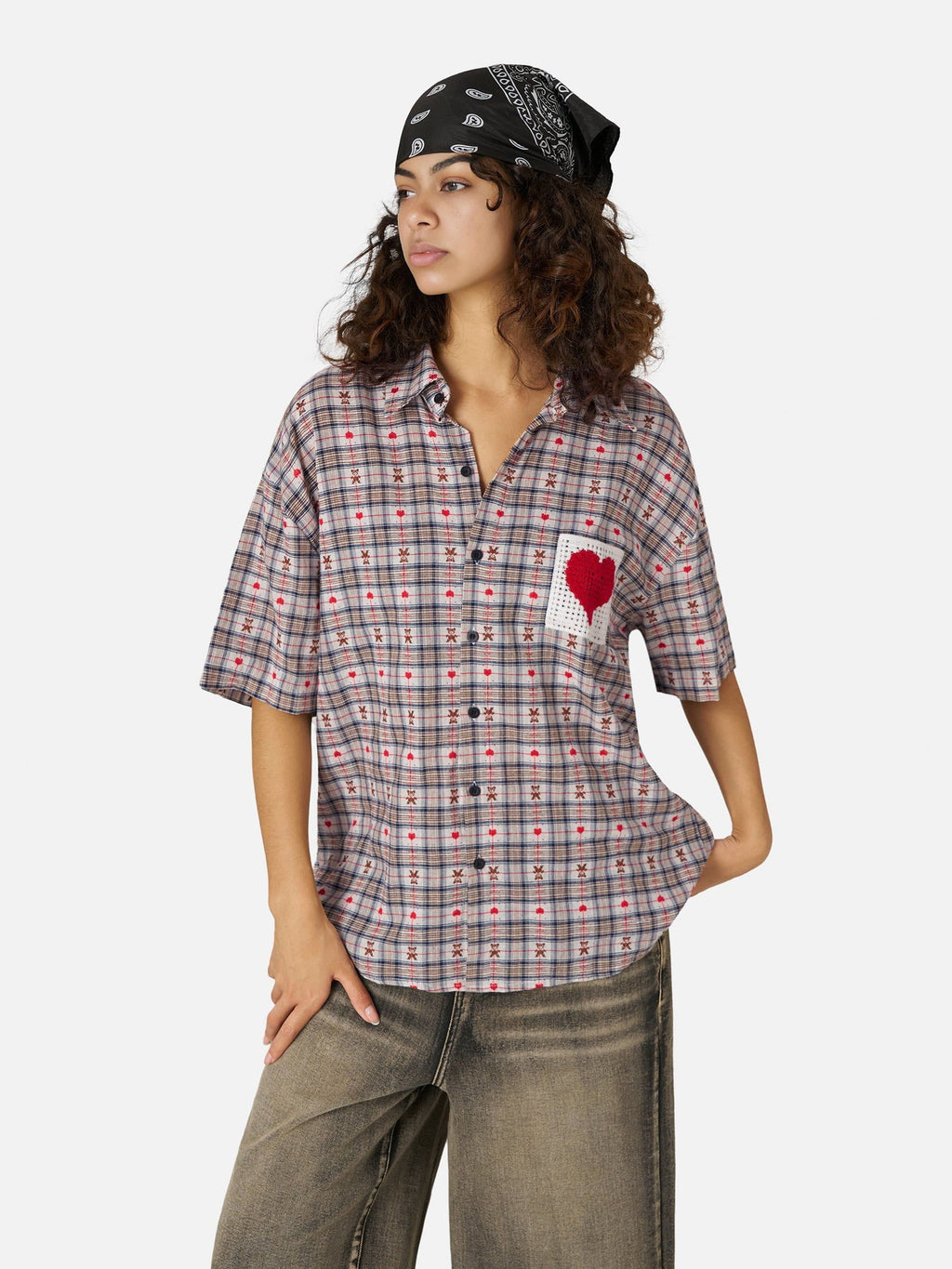 Aelfric Eden Crochet Heart Pocket Plaid Shirt