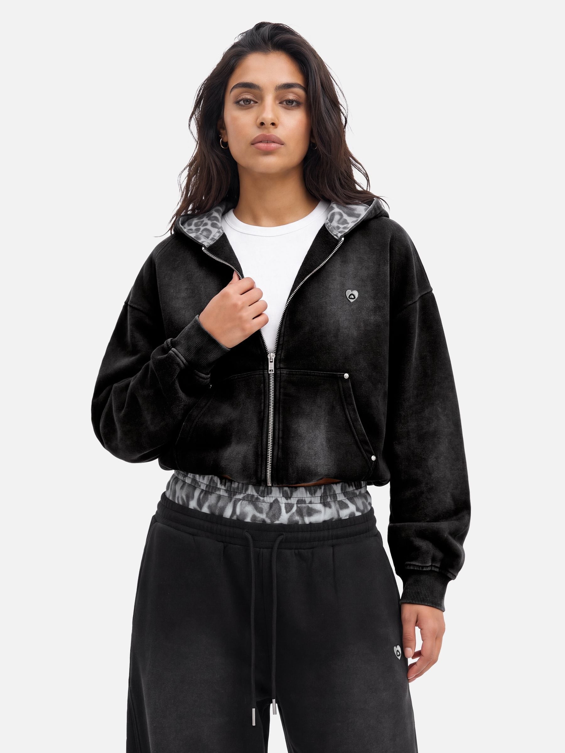Aelfric Eden Boxy Leopard Hood Zip Up Hoodie