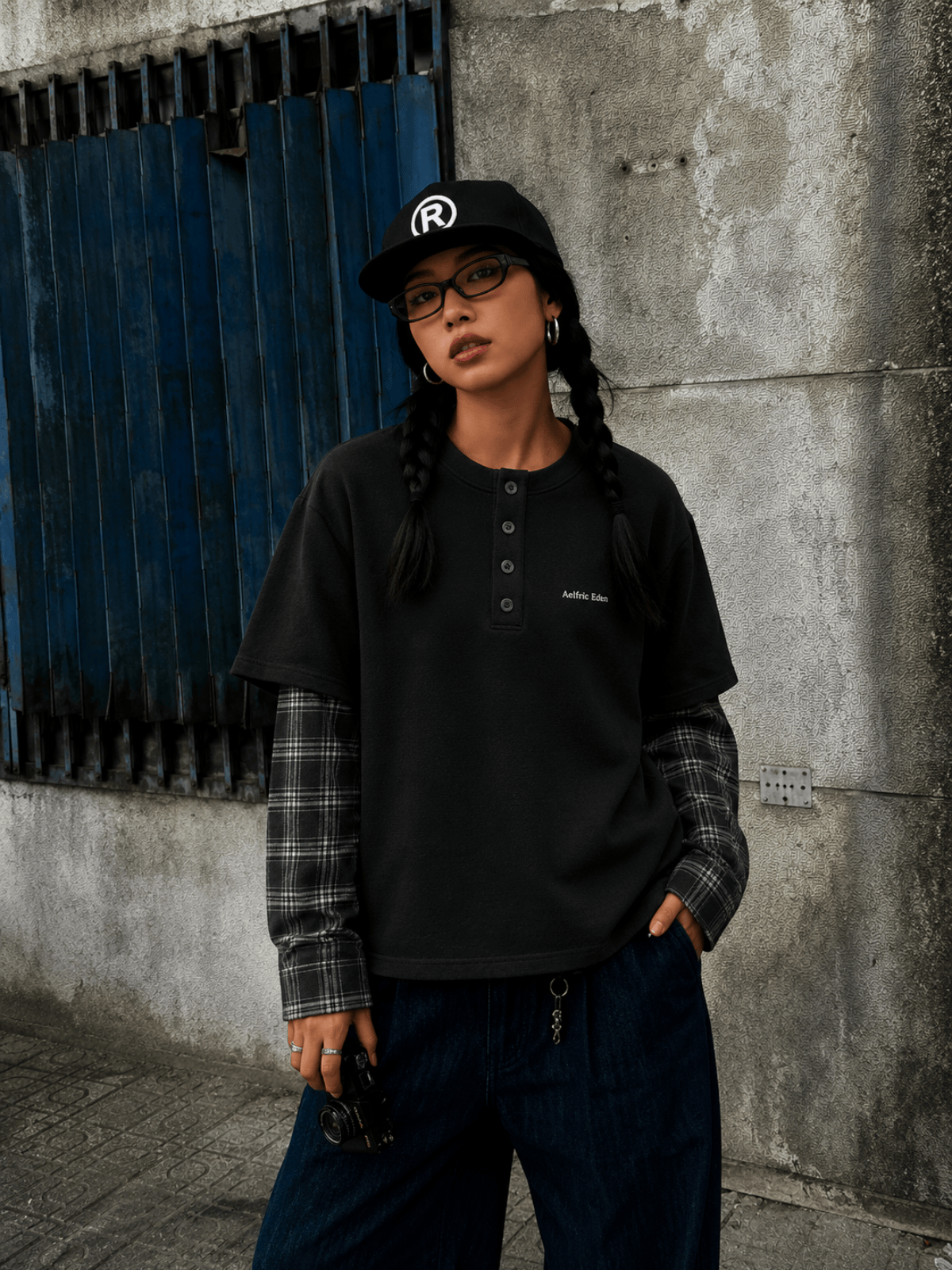 Aelfric Eden Plaid Layered Long Sleeve Tee