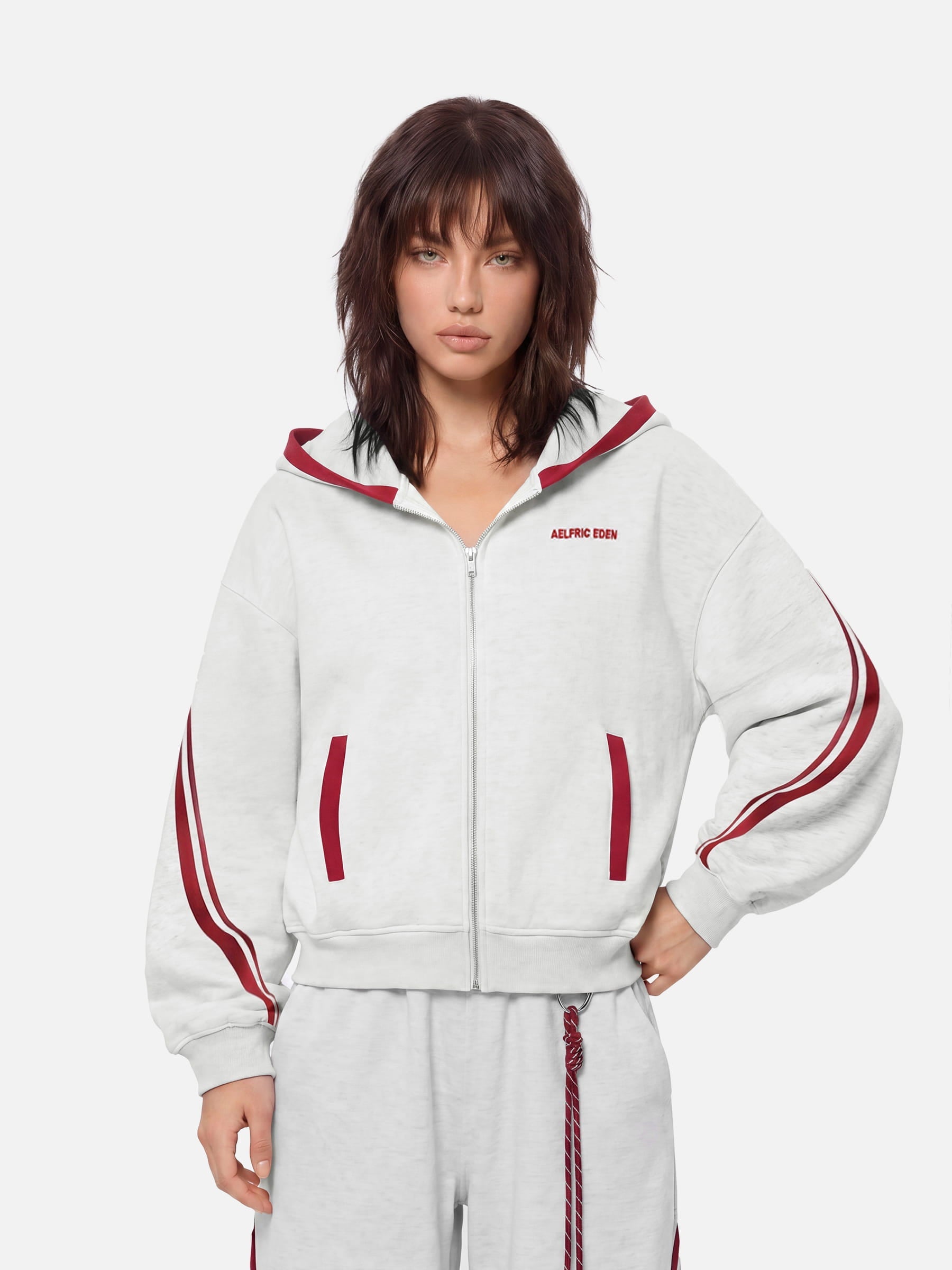 Aelfric Eden Boxy Contrast Stripe Zip Up Hoodie