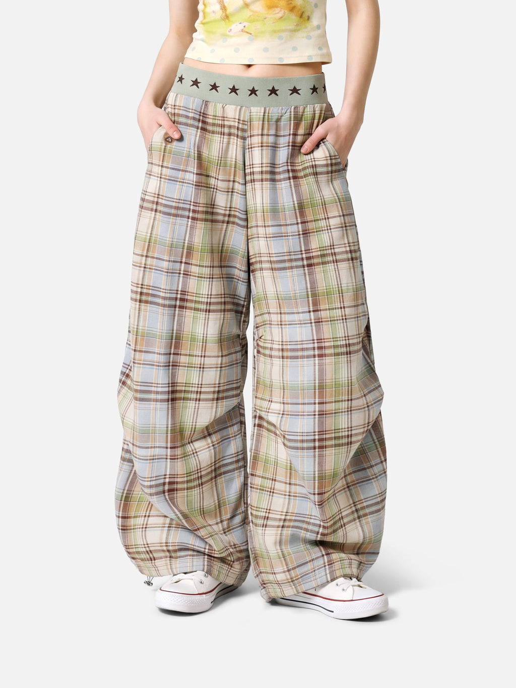 Aelfric Eden Star Waist Plaid Baggy Barrel Pants