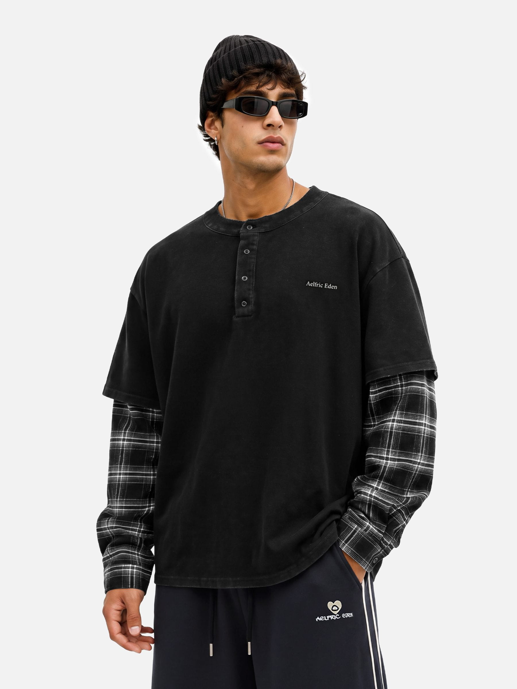 Aelfric Eden Plaid Layered Long Sleeve Tee