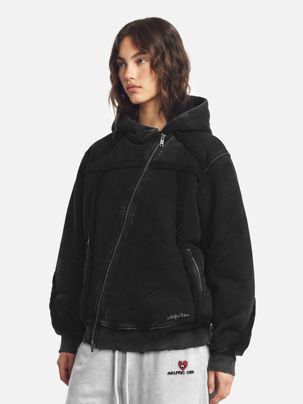 Aelfric Eden Washed Asymmetric Zip Up Hoodie