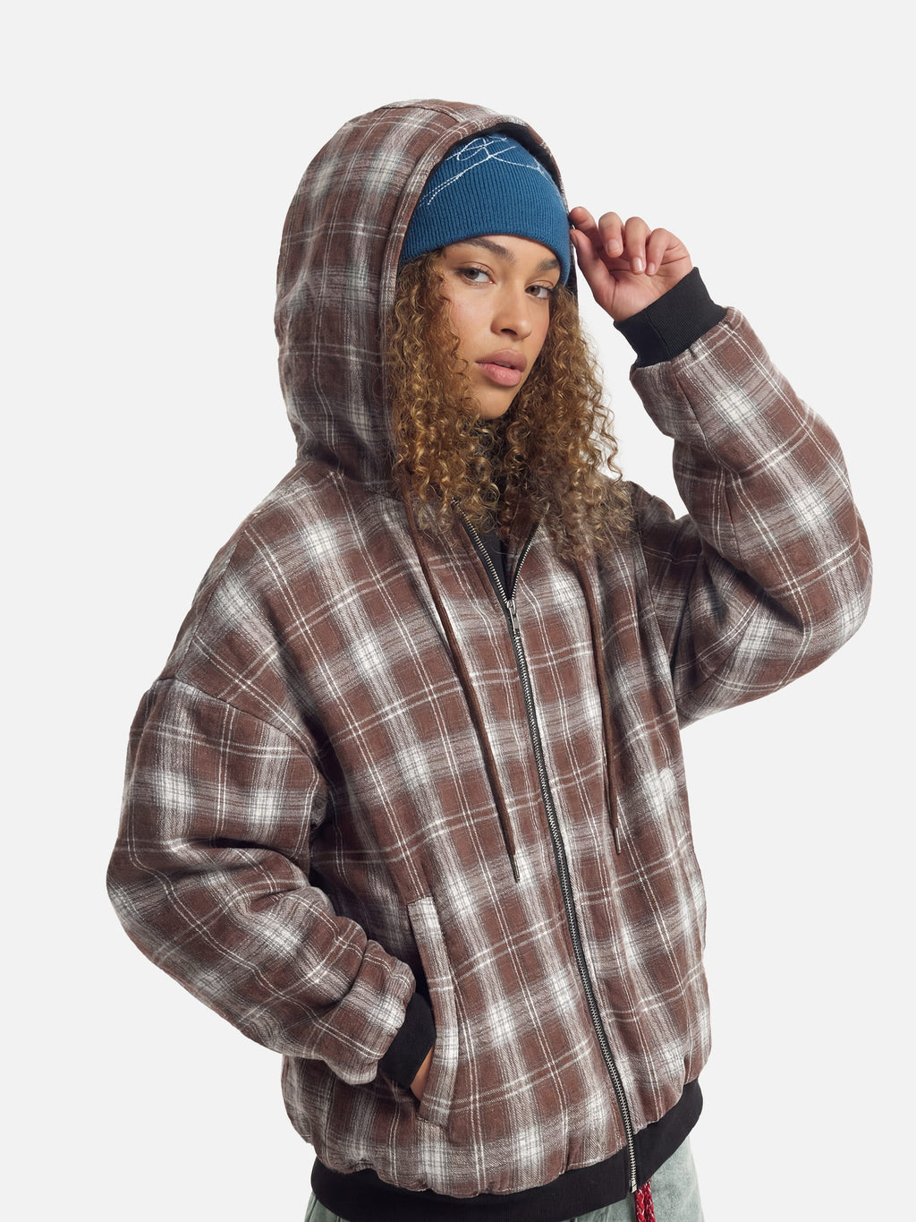 Aelfric Eden Boxy Reversible Plaid Zip Up Hoodie