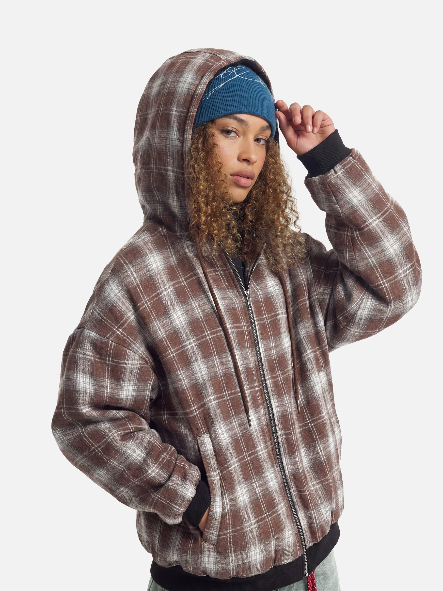 Aelfric Eden Boxy Reversible Plaid Zip Up Hoodie