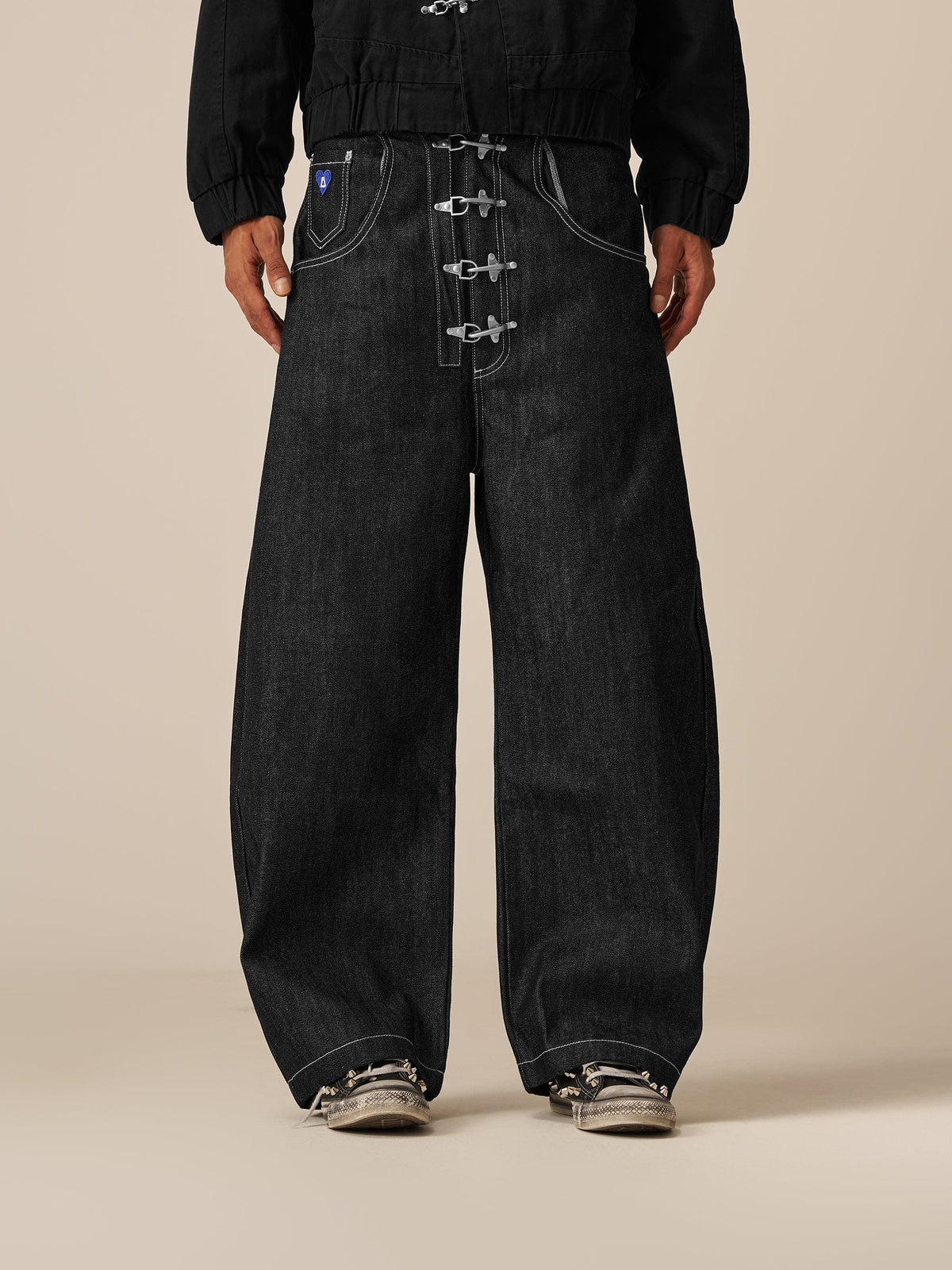 Aelfric Eden Metal Button Raw Baggy Barrel Jeans