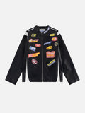 Aelfric Eden Racing Logo Patches Faux Leather Jacket