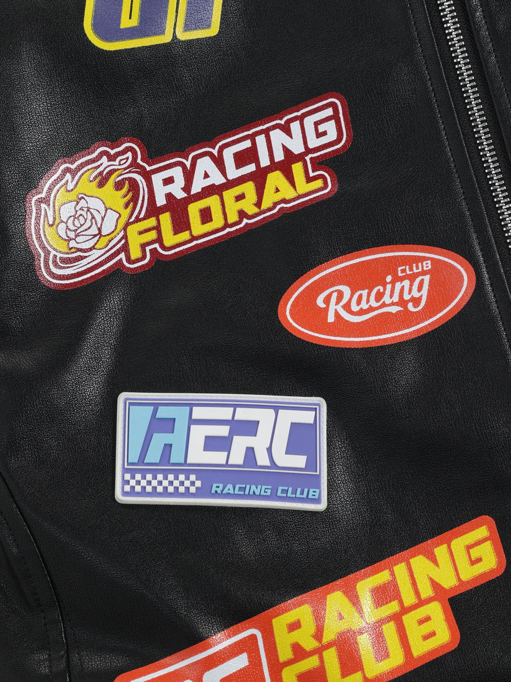 Aelfric Eden Racing Logo Patches Faux Leather Jacket
