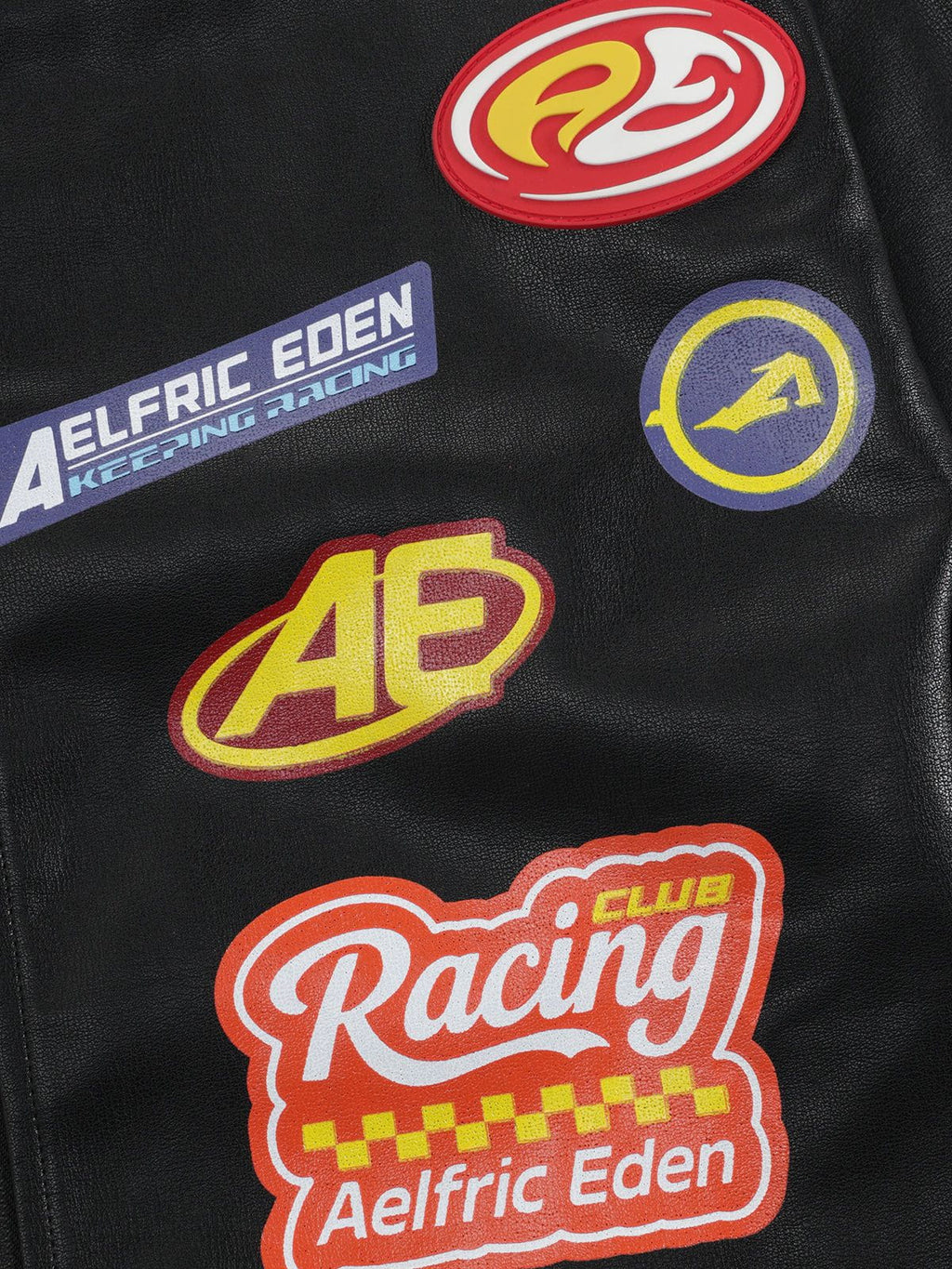 Aelfric Eden Racing Logo Patches Faux Leather Jacket