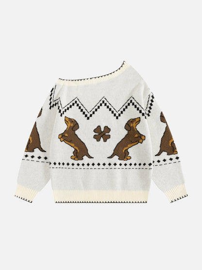 Aelfric Eden Dachshund Off-The-Shoulder Sweater