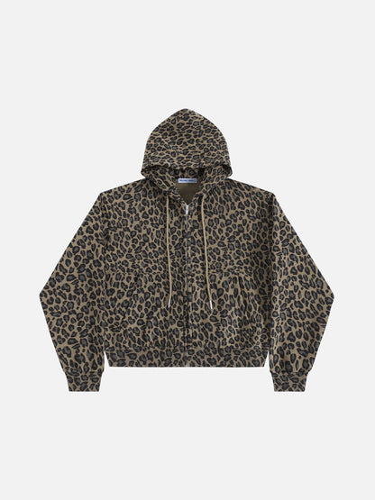 Aelfric Eden Boxy Leopard Zip Up Hoodie