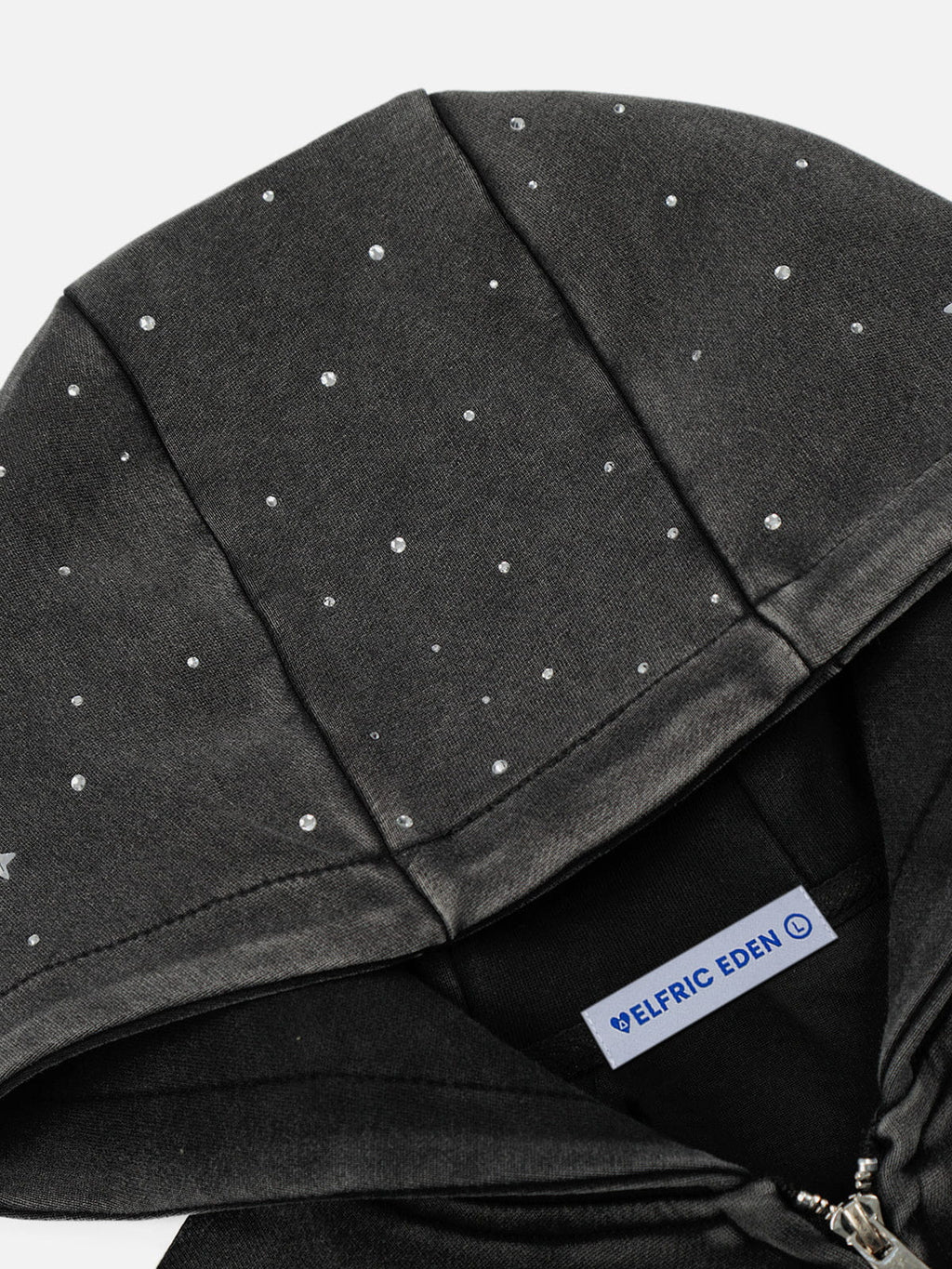 Aelfric Eden Cropped Rhinestone Star Zip Up Hoodie
