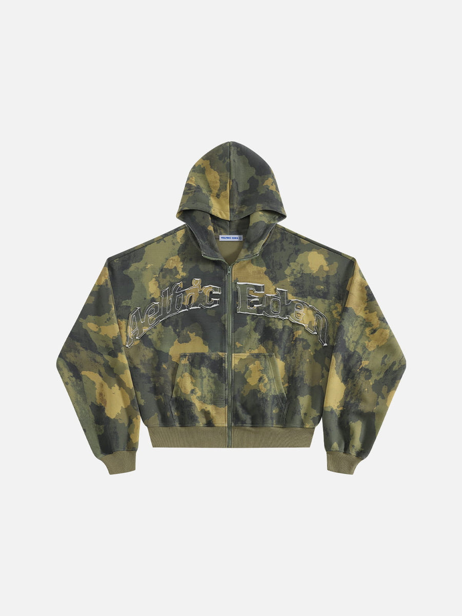 Aelfric Eden Boxy CAMO Embroidered Zip Up Hoodie