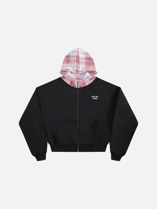 Aelfric Eden Boxy Plaid Hood Zip Up Hoodie