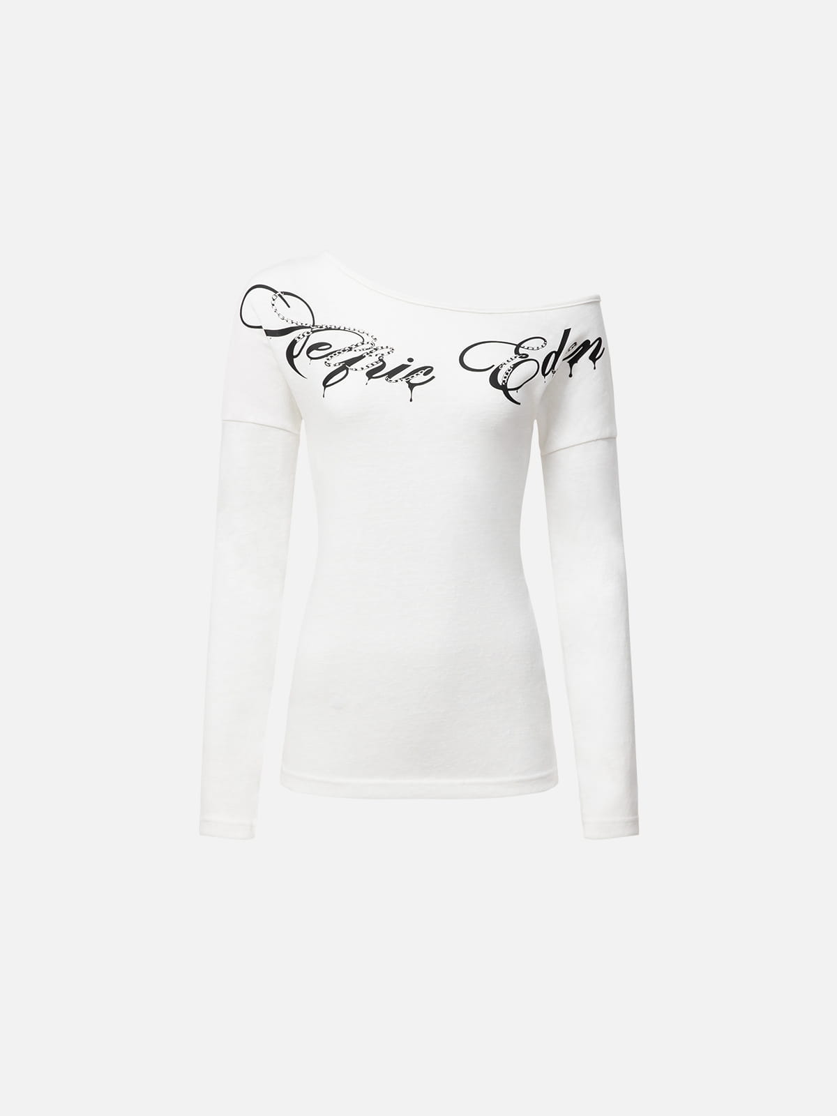 Aelfric Eden Off-The-Shoulder Script Long Sleeve Tee