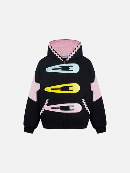 Aelfric Eden Hair Clip Applique Zip Up Hoodie